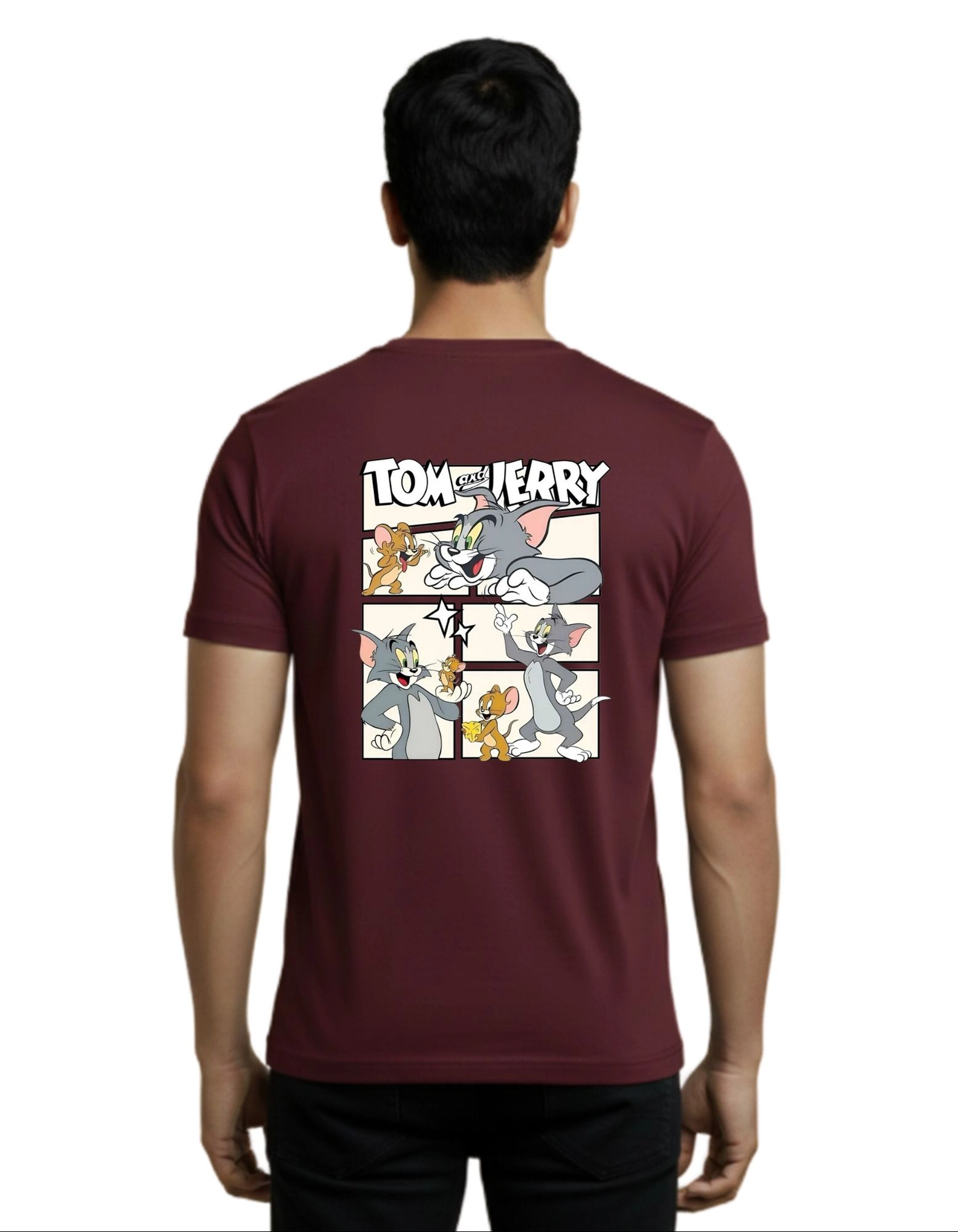 Tom and Jerry Cotton Round Neck T-Shirt 180 GSM Maroon