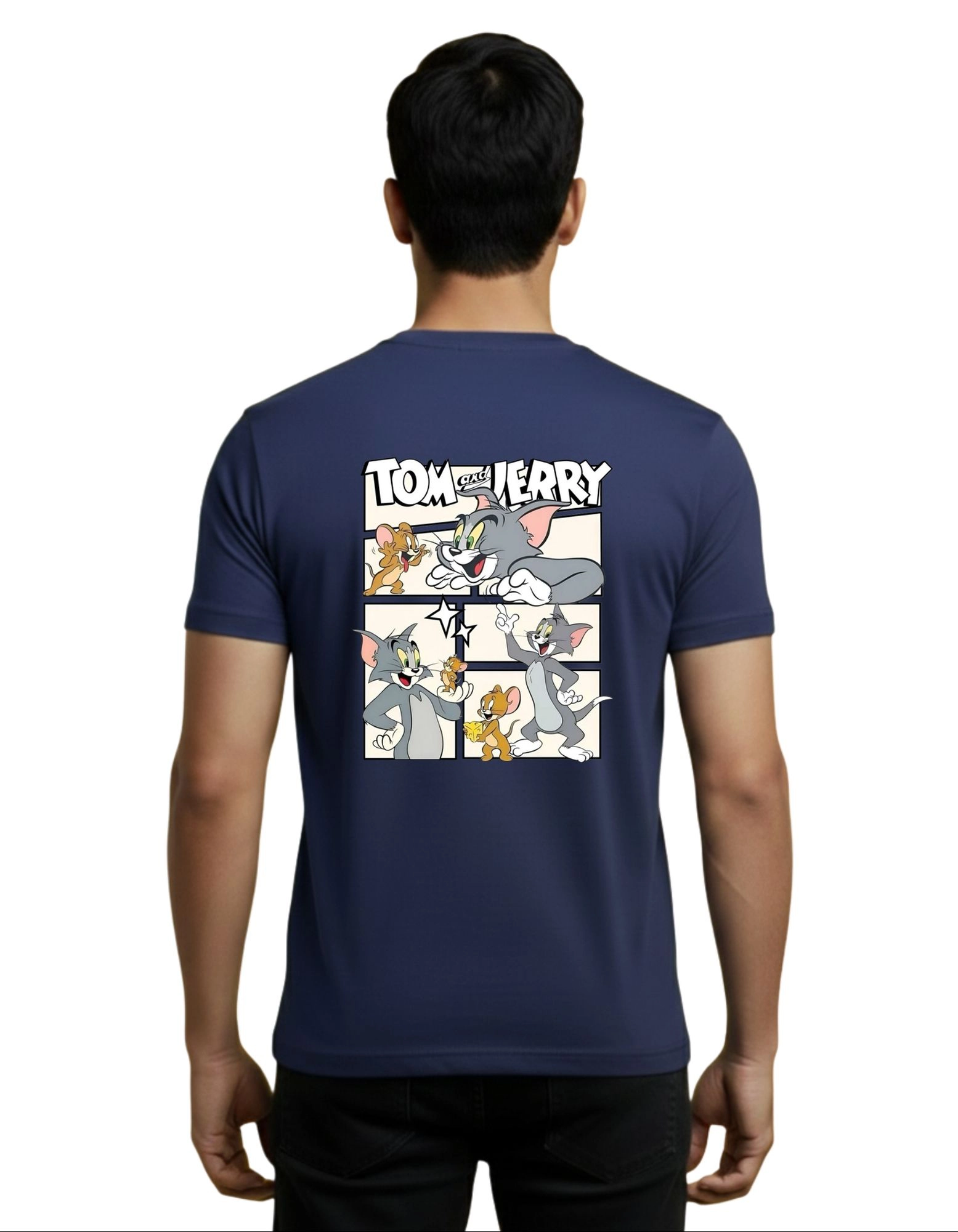 Tom and Jerry Cotton Round Neck T-Shirt 180 GSM Navy Blue