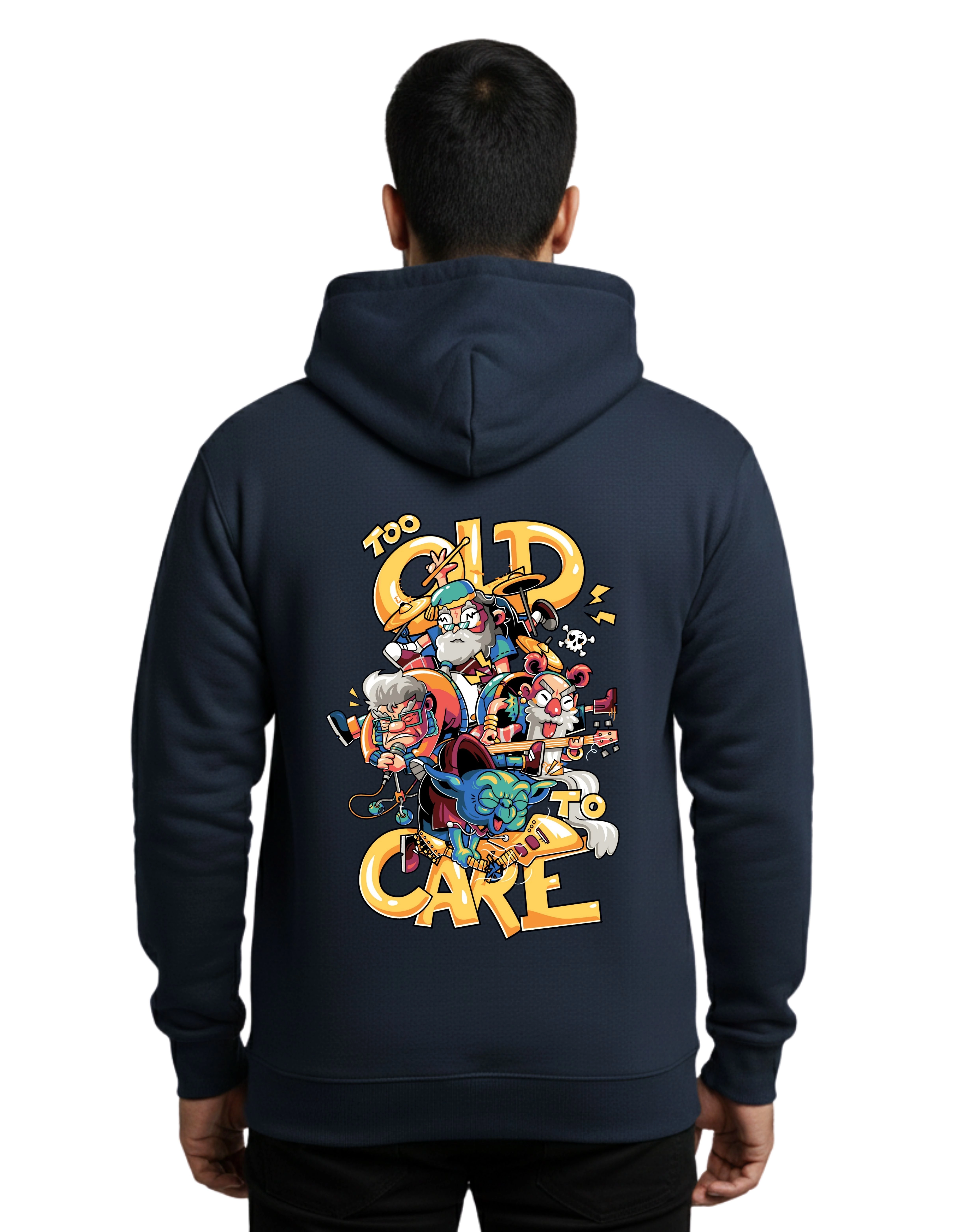 Too Old To Care Graphic Cotton Hoodie Without Zipper 300 GSM Navy Blue