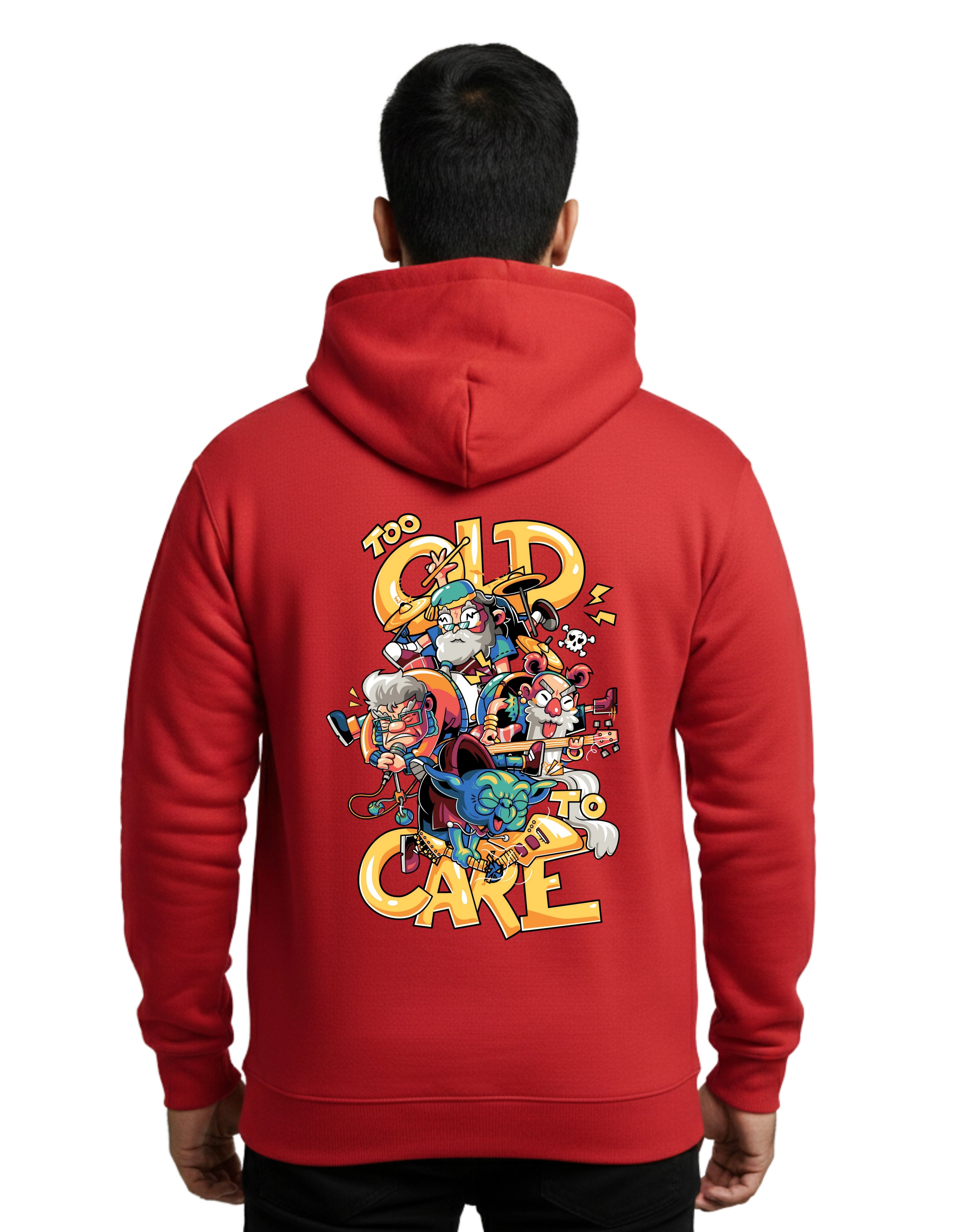 Too Old To Care Graphic Cotton Hoodie Without Zipper 300 GSM Red
