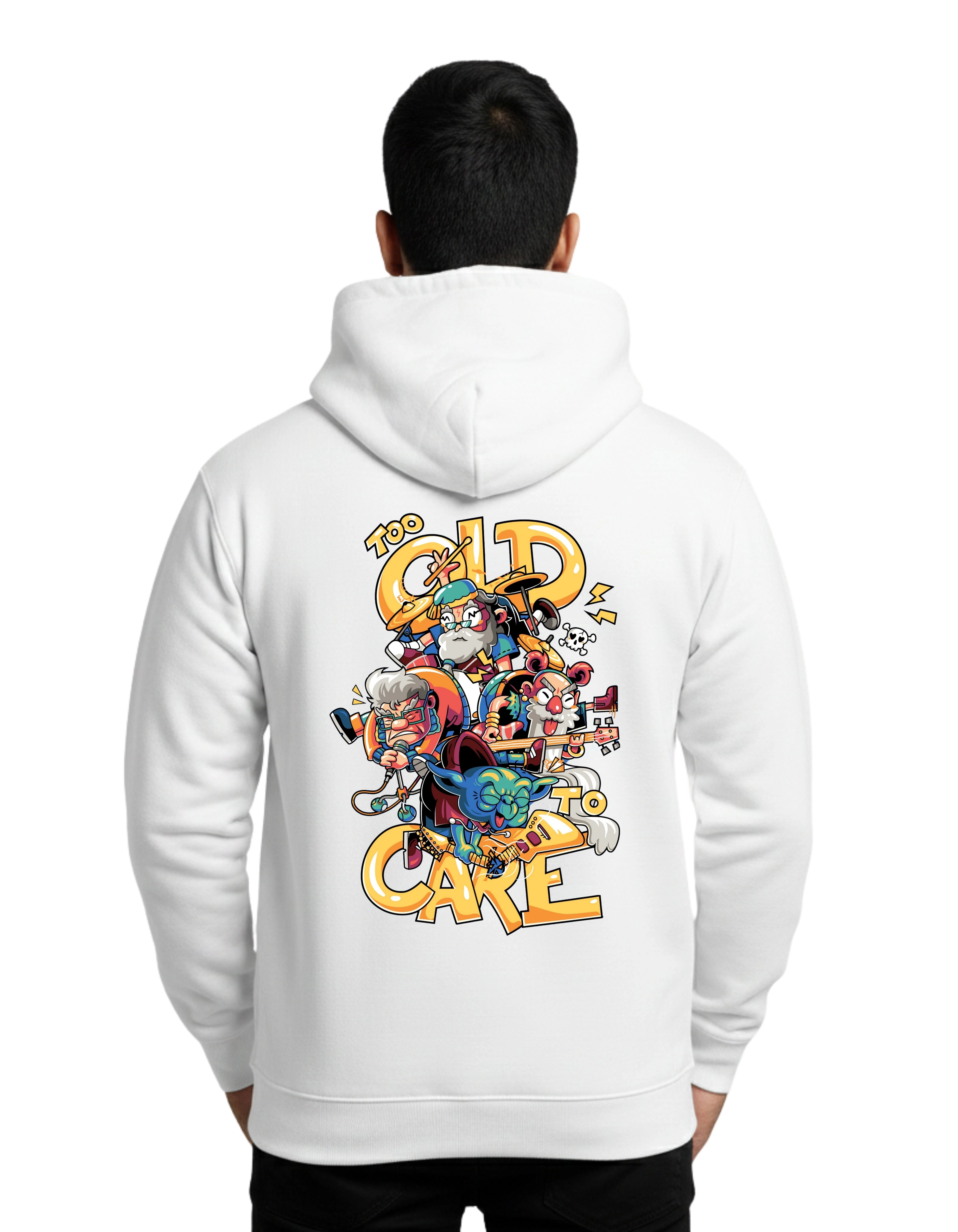Too Old To Care Graphic Cotton Hoodie Without Zipper 300 GSM White