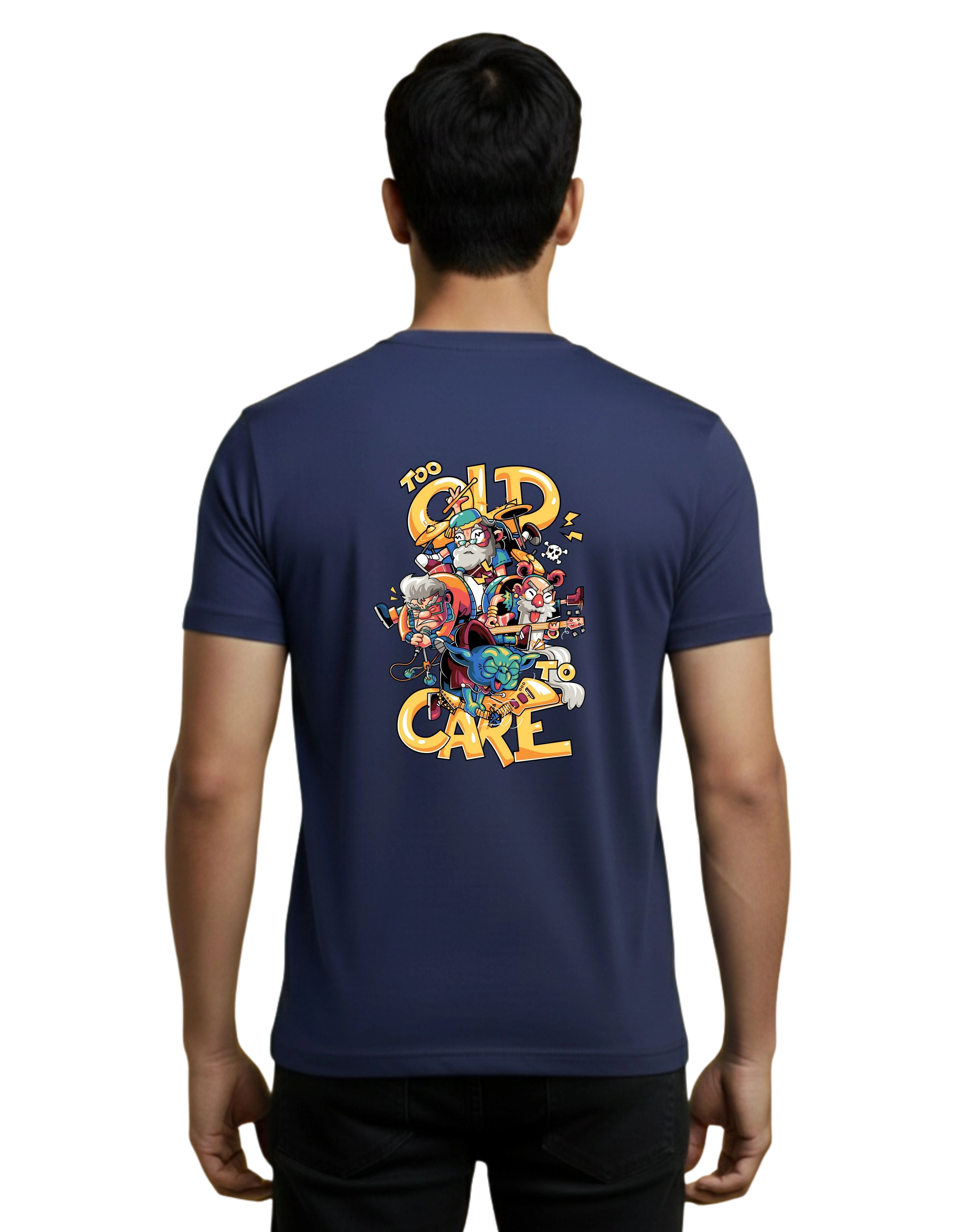 Too Old To Care Graphic Cotton Round Neck T-Shirt 180 GSM Navy Blue