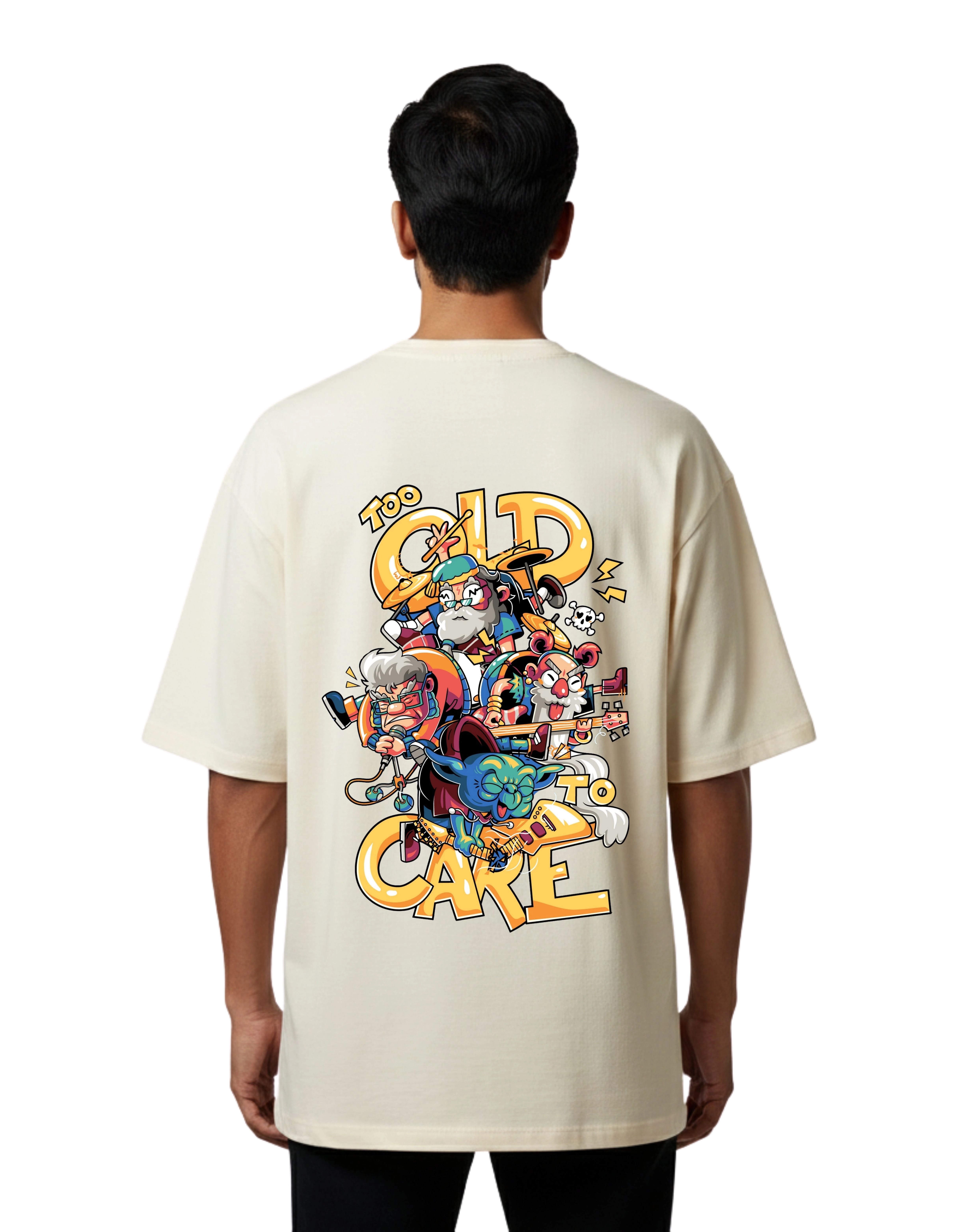 Too Old To Care Graphic Oversized Cotton French Terry T-Shirt 240 GSM Beige