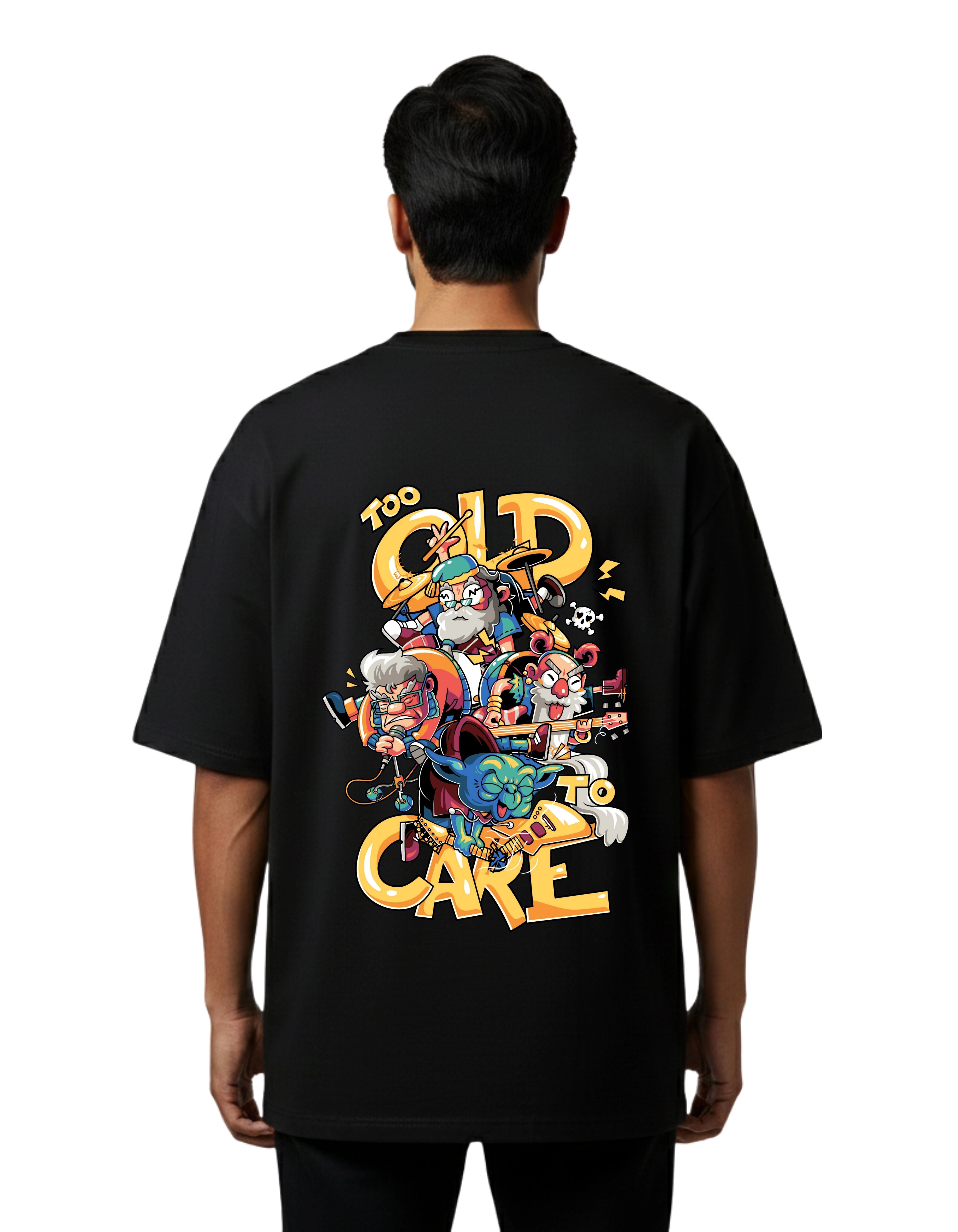 Too Old To Care Graphic Oversized Cotton French Terry T-Shirt 240 GSM Black