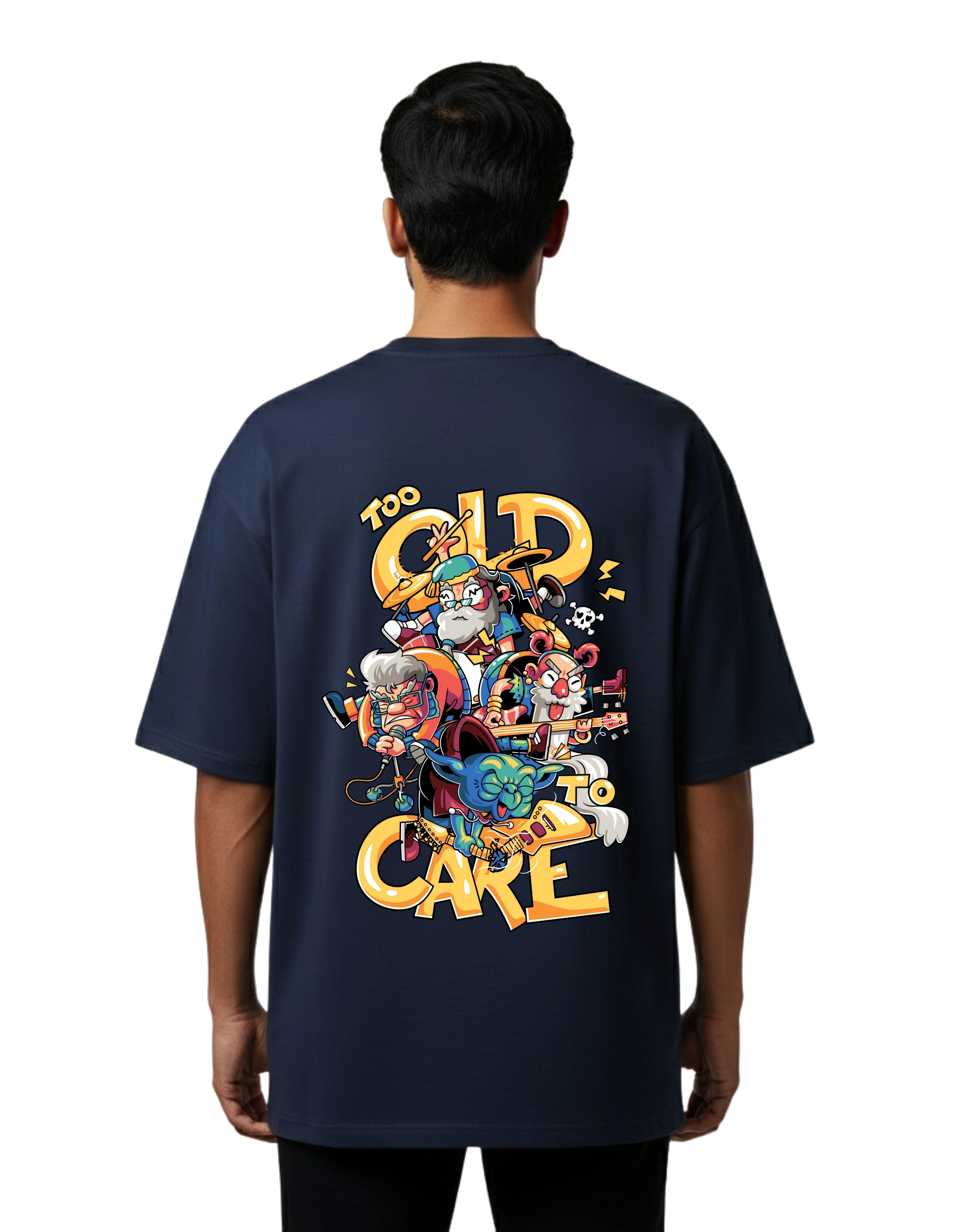 Too Old To Care Graphic Oversized Cotton French Terry T-Shirt 240 GSM Navy Blue
