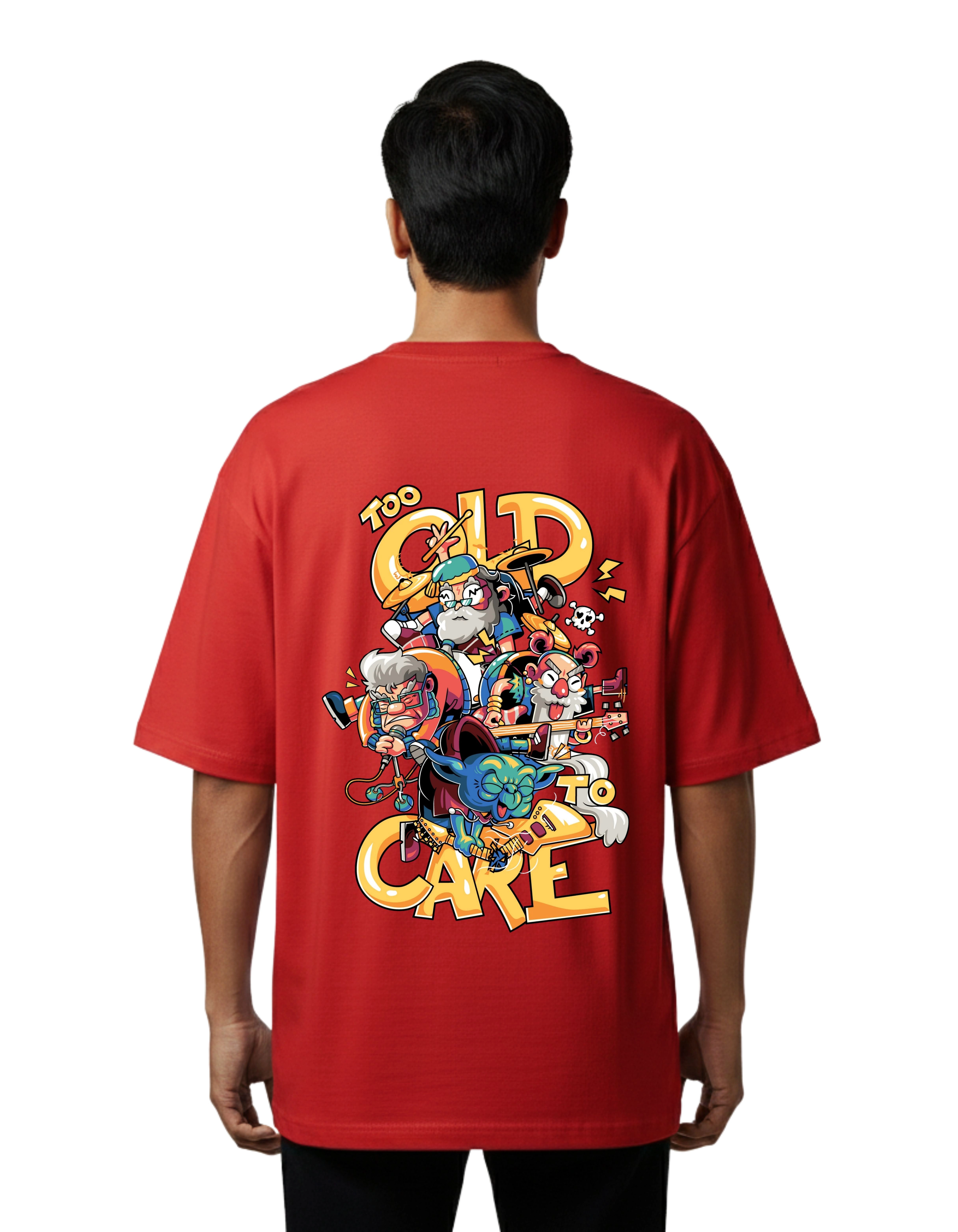 Too Old To Care Graphic Oversized Cotton French Terry T-Shirt 240 GSM Red
