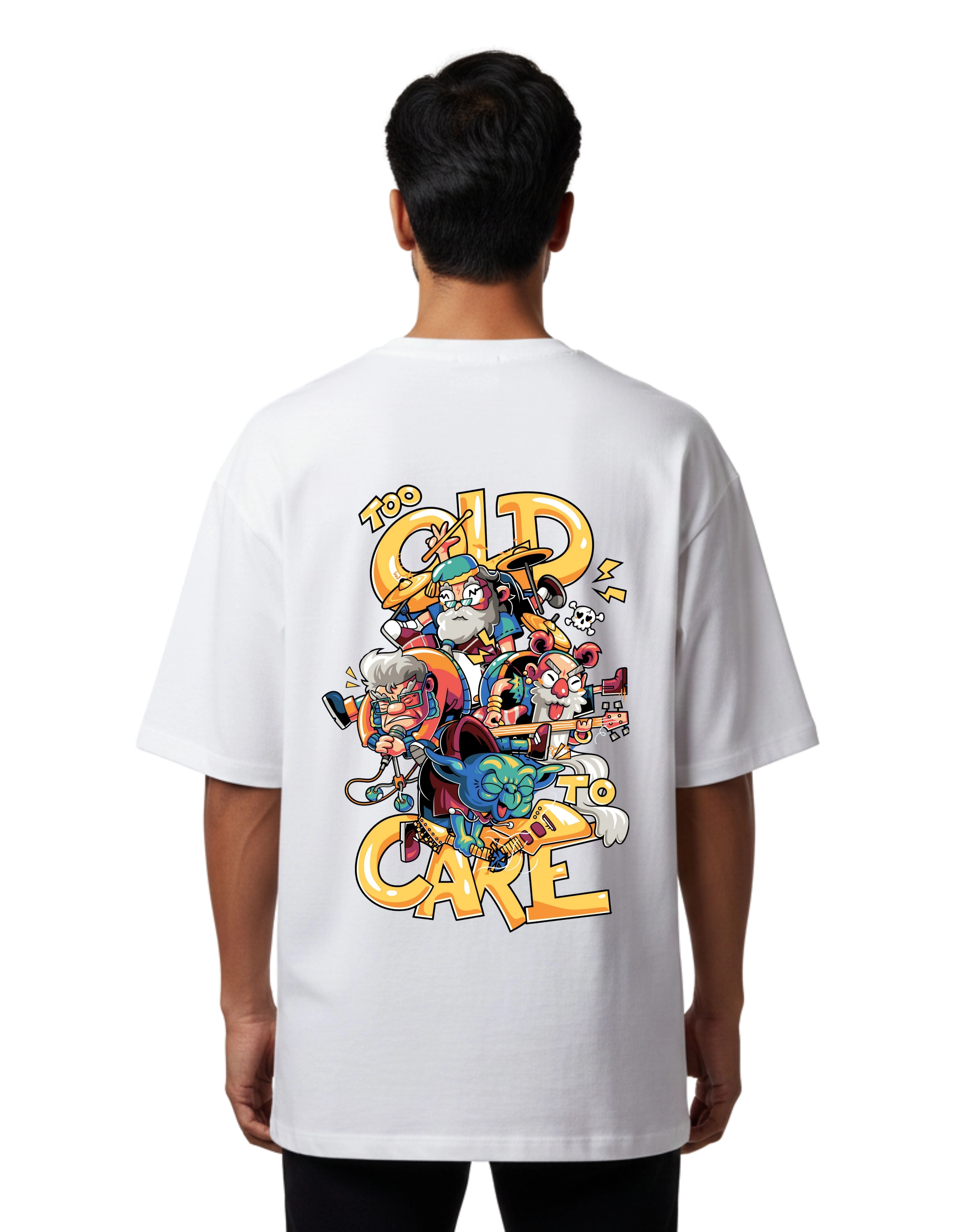 Too Old To Care Graphic Oversized Cotton French Terry T-Shirt 240 GSM White