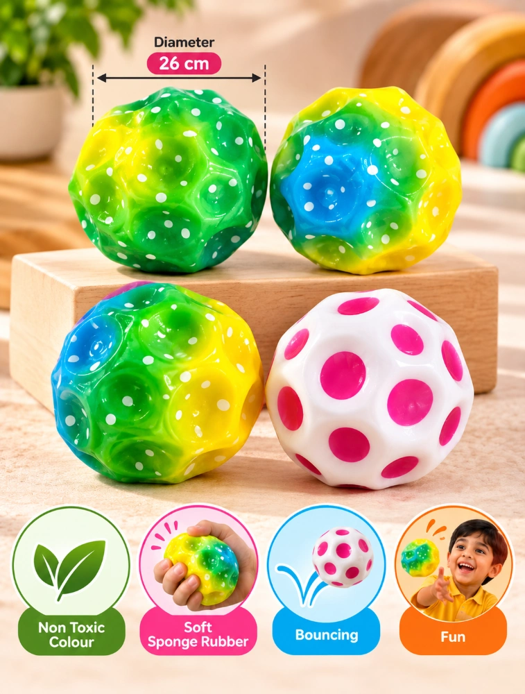 Tot2hom Multicolour Moon Bouncing Ball Pack Of 4