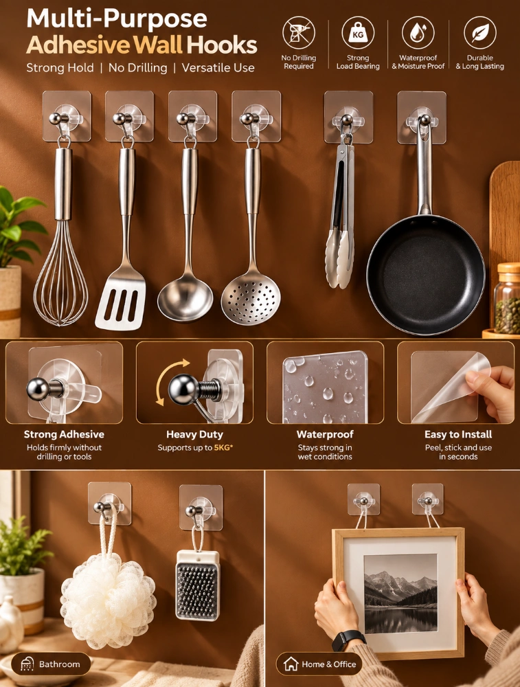 Tot2hom Self Adhesive Wall Bolt Screw Sticker Hook Pack Of 20