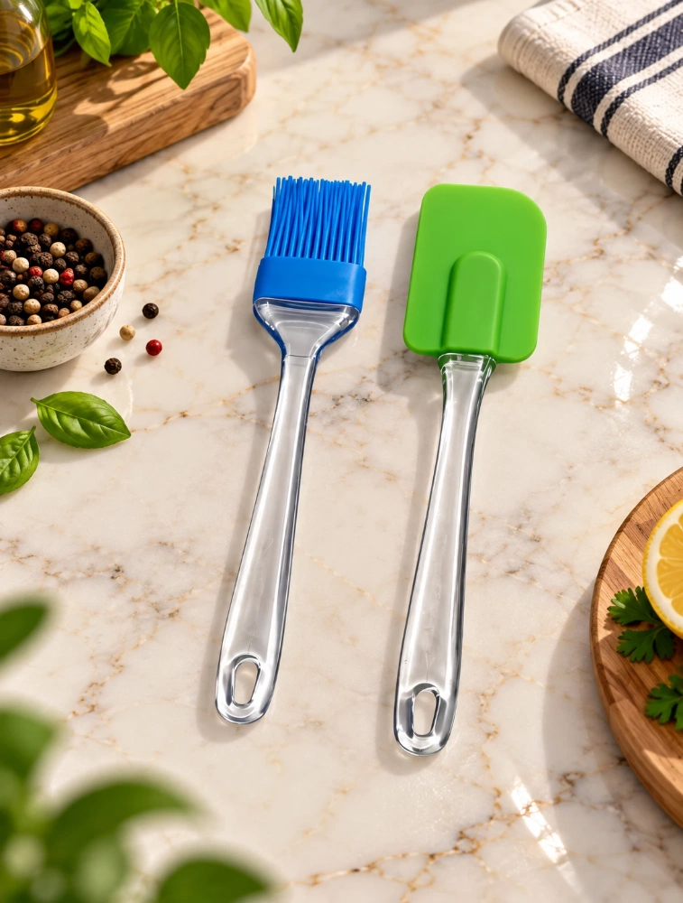 Tot2hom Silicone Spatula And Pastry Brush Set Blue Green