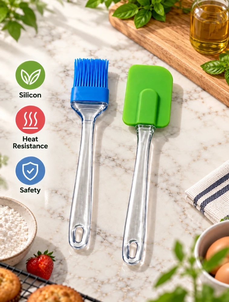 Tot2hom Silicone Spatula And Pastry Brush Set Blue Green
