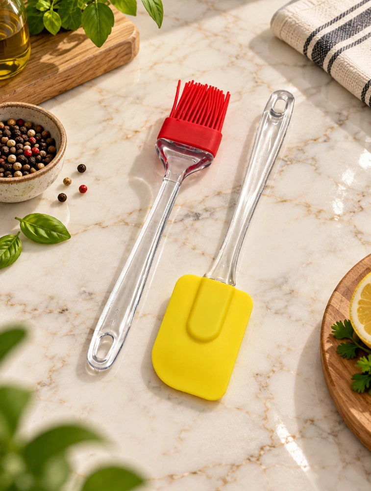 Tot2hom Silicone Spatula And Pastry Brush Set Red Yellow