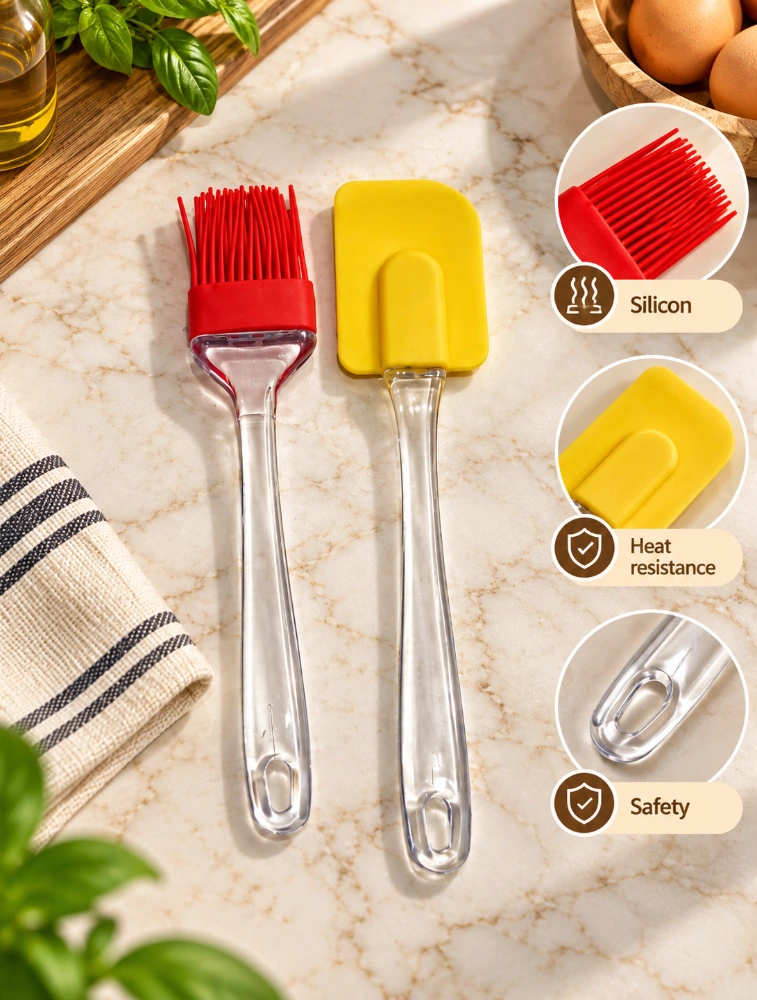 Tot2hom Silicone Spatula And Pastry Brush Set Red Yellow