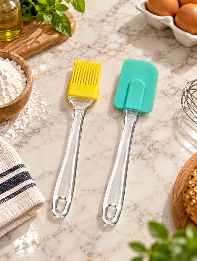 Tot2hom Silicone Spatula And Pastry Brush Set Teal Yellow 