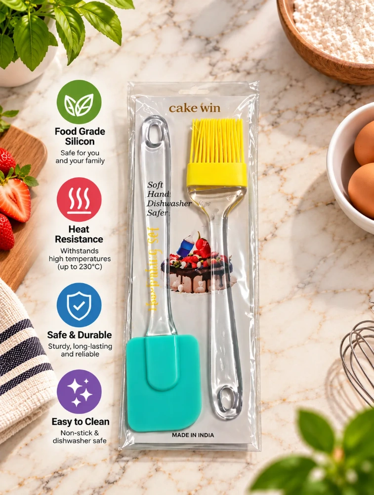 Tot2hom Silicone Spatula And Pastry Brush Set Teal Yellow 