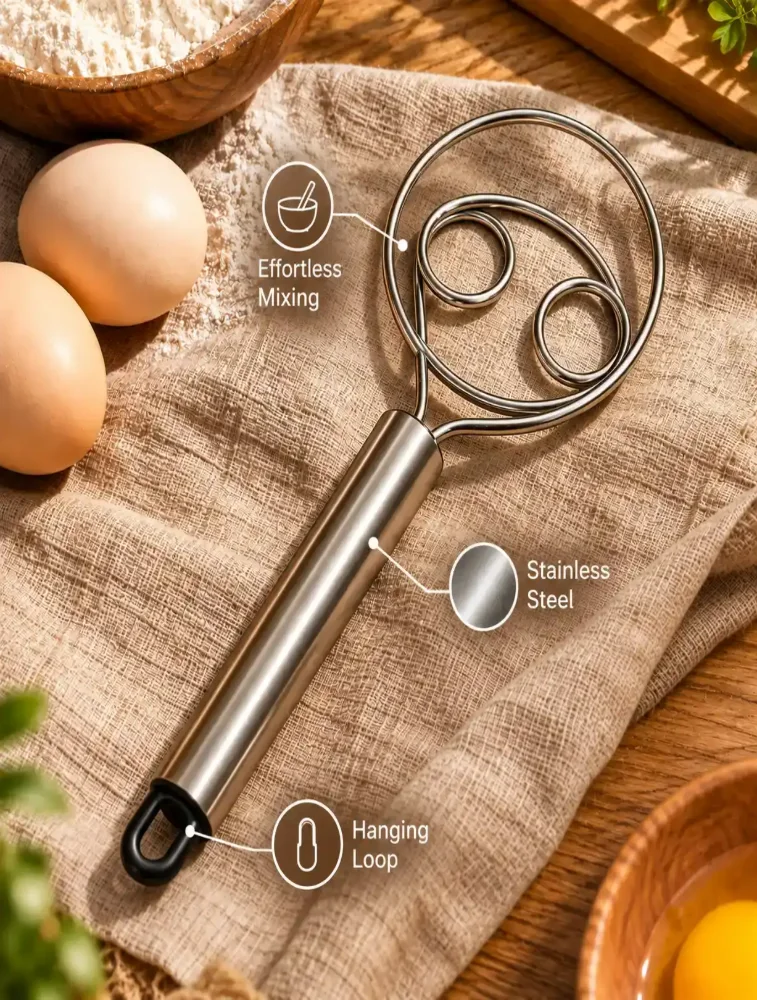 Tot2hom Stainless Steel Dough Whisk 1Pc