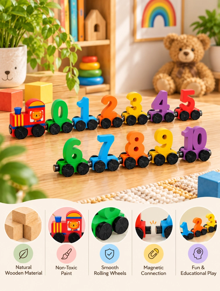 Tot2hom Wooden Magnetic Number Train