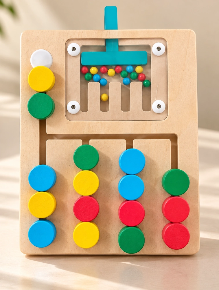 Tot2hom Wooden Montessori Slide Puzzle 4 Colour Matching Puzzle Board