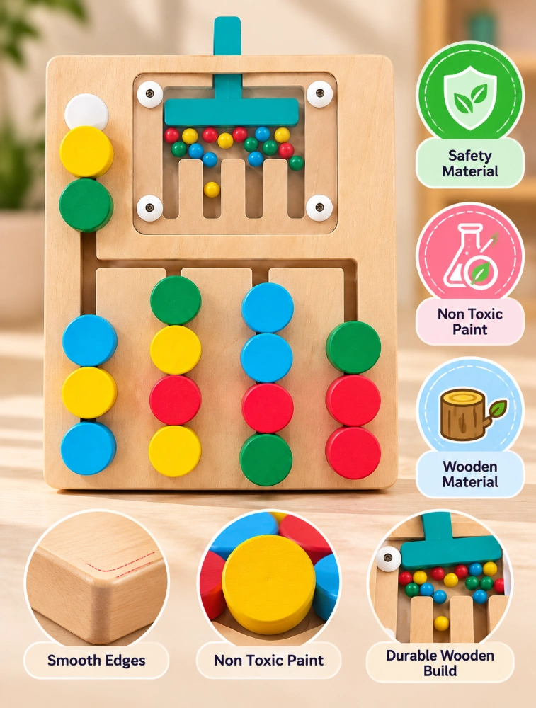 Tot2hom Wooden Montessori Slide Puzzle 4 Colour Matching Puzzle Board