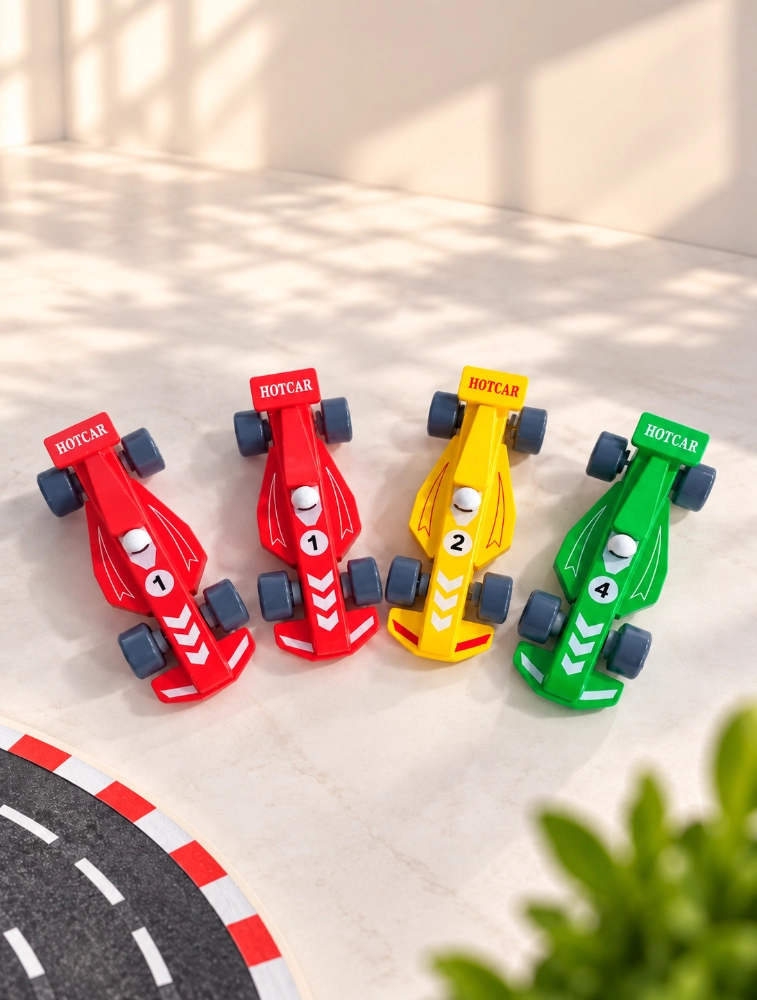 Tot2hom Wooden Race Car Toys Set Of 4