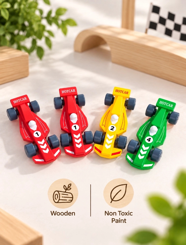 Tot2hom Wooden Race Car Toys Set Of 4