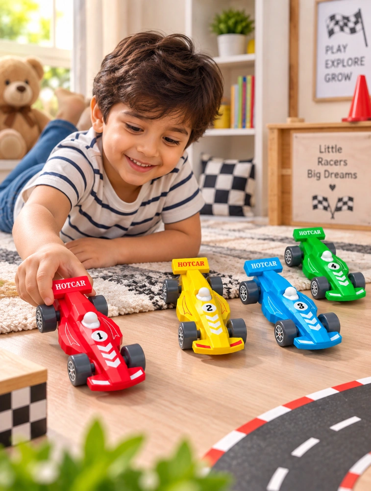 Tot2hom Wooden Race Car Toys Set Of 4 Multi Colour