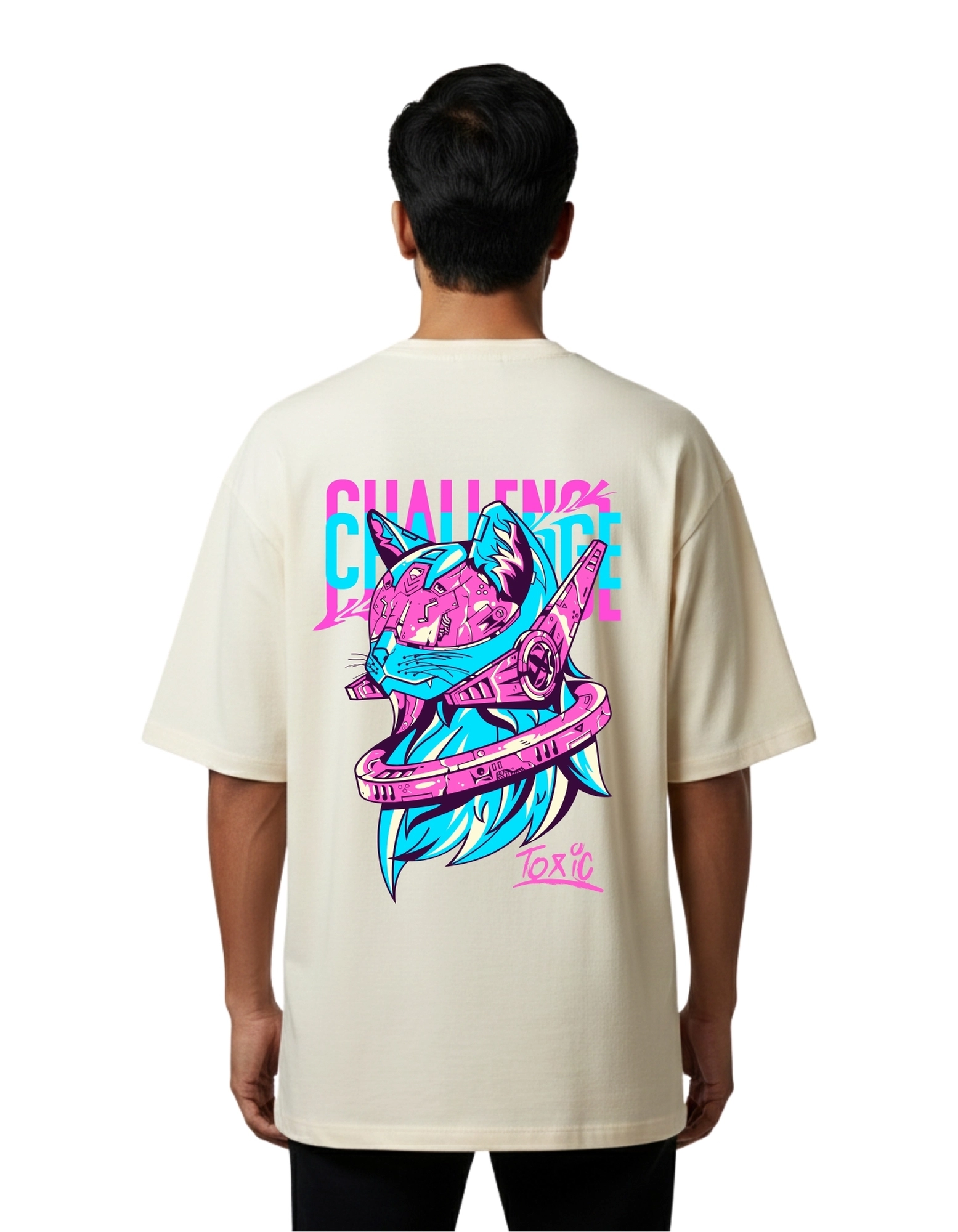 Toxic Code Graphic Oversized Cotton French Terry T-Shirt 240 GSM Beige