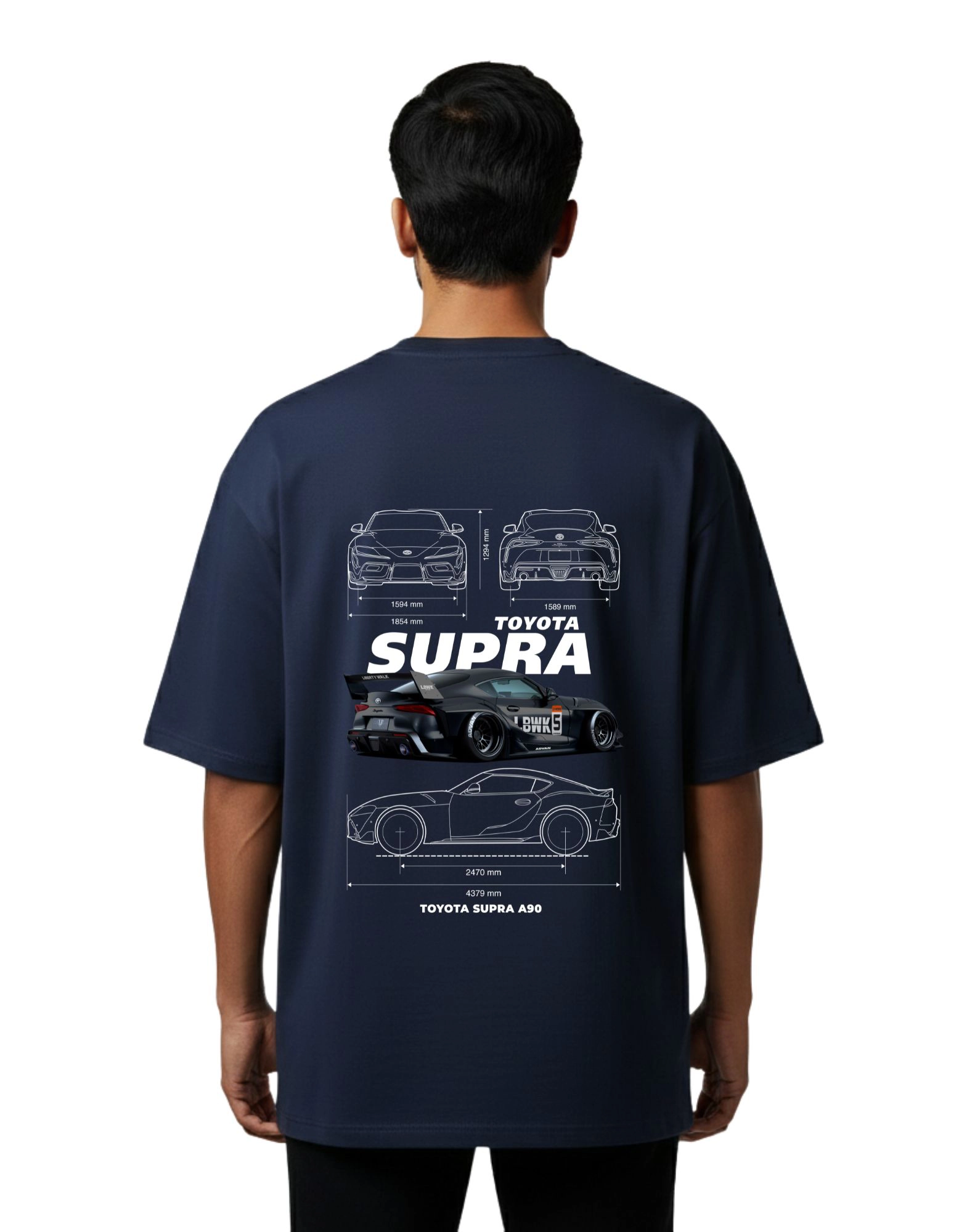 Toyota Supra Oversized French Terry 240 GSM T-Shirt Navy Blue