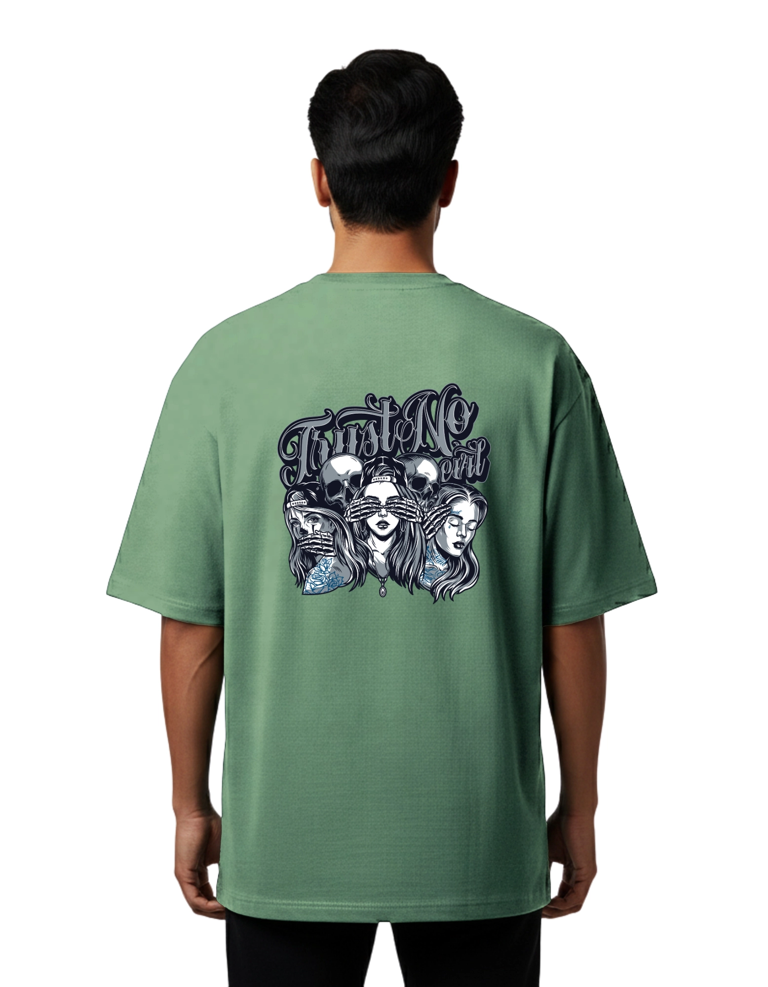 Trust No Evil Oversized Cotton French Terry T-Shirt 240 GSM D Green