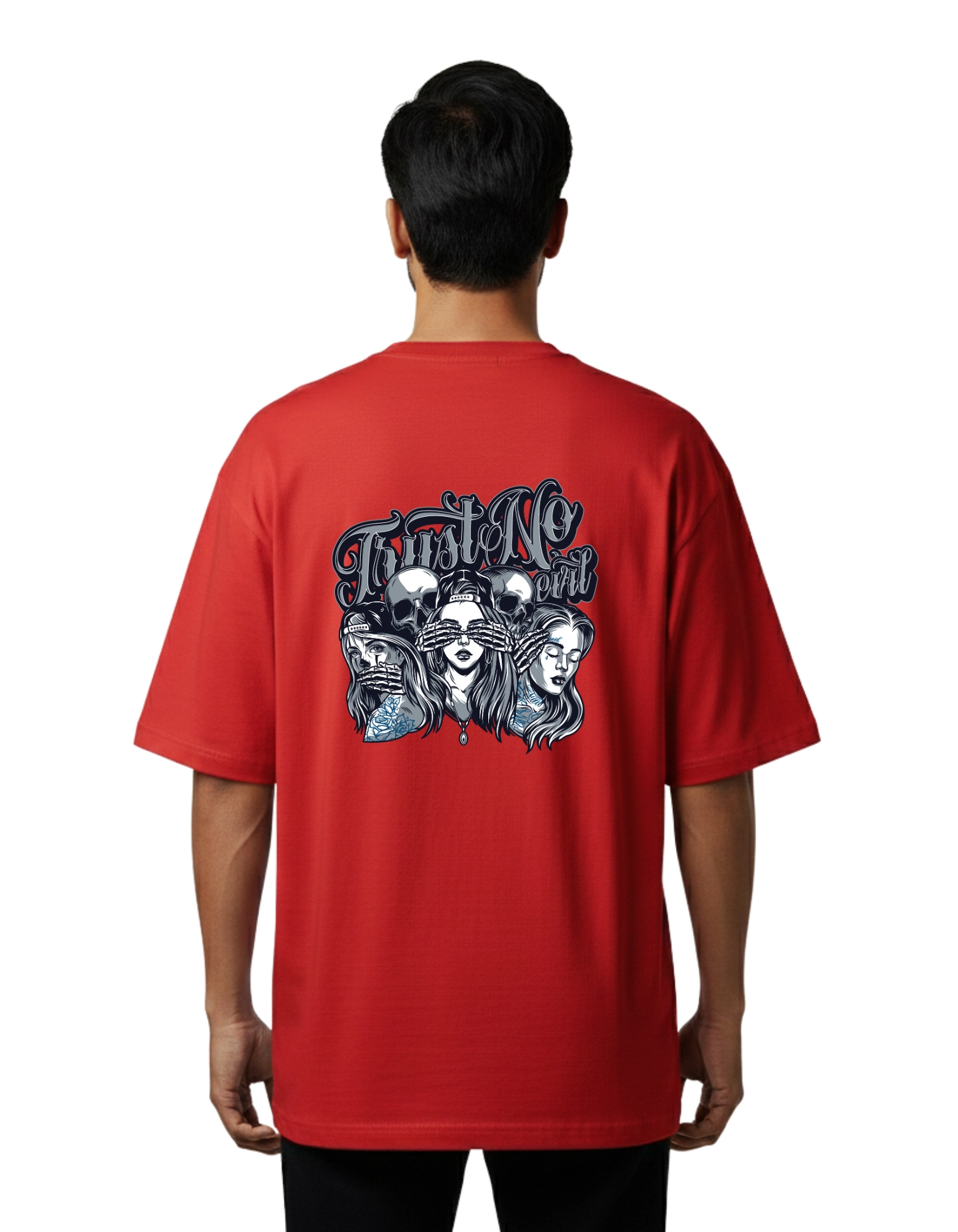 Trust No Evil Oversized Cotton French Terry T-Shirt 240 GSM Red