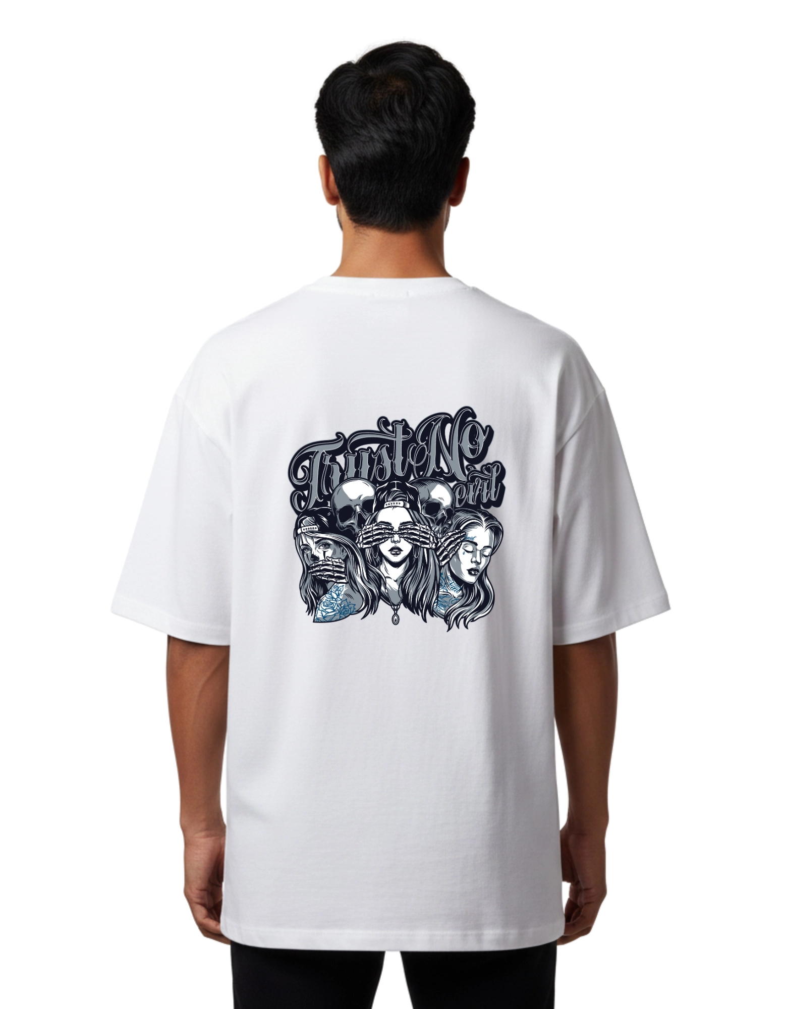 Trust No Evil Oversized Cotton French Terry T-Shirt 240 GSM White