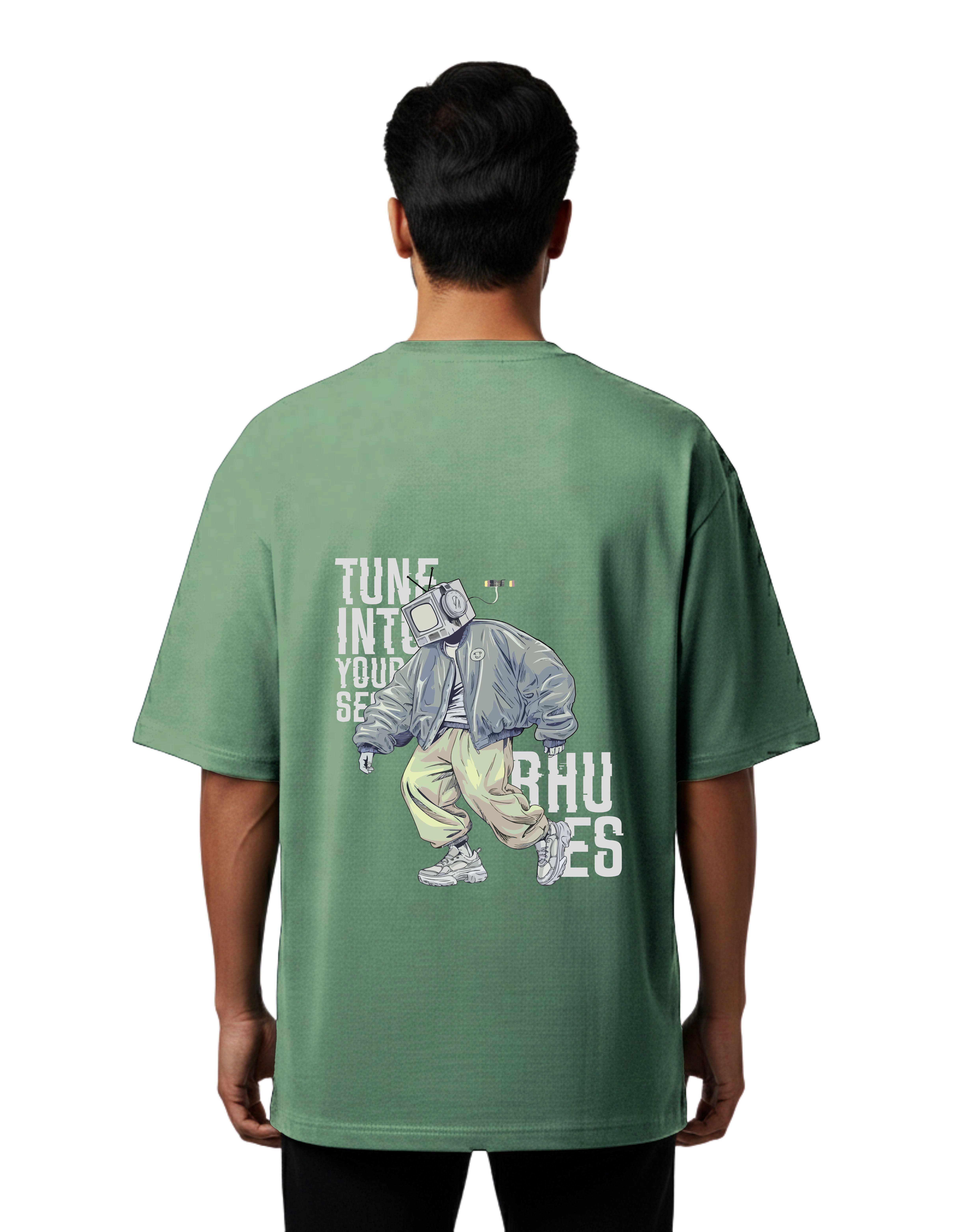 Tuned Street Vibes Oversized Cotton French Terry T-Shirt 240 GSM D Green