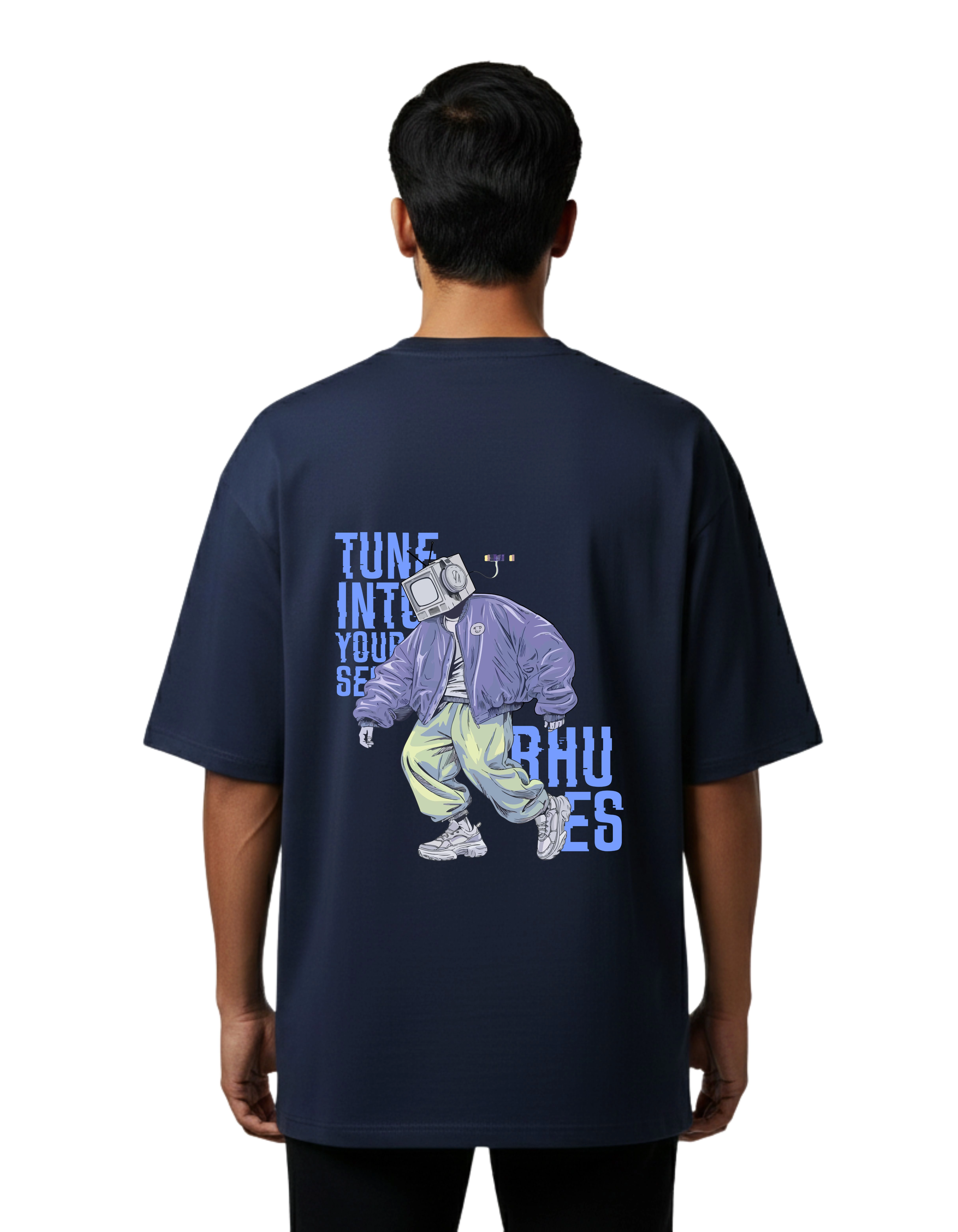 Tuned Street Vibes Oversized Cotton French Terry T-Shirt 240 GSM Navy Blue