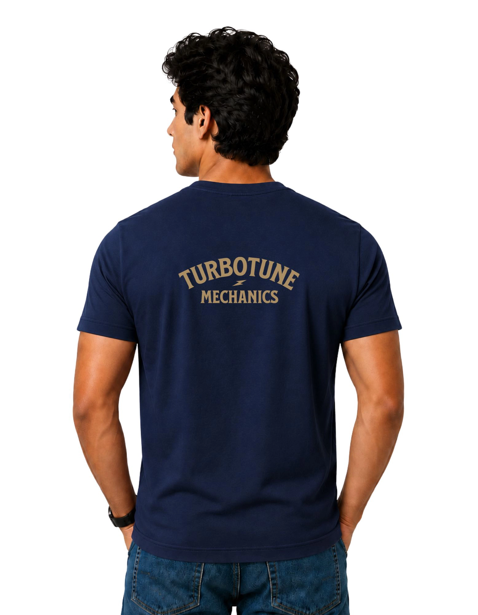 TurboTune Mechanics Cotton Round Neck T-Shirt 180 GSM Navy Blue