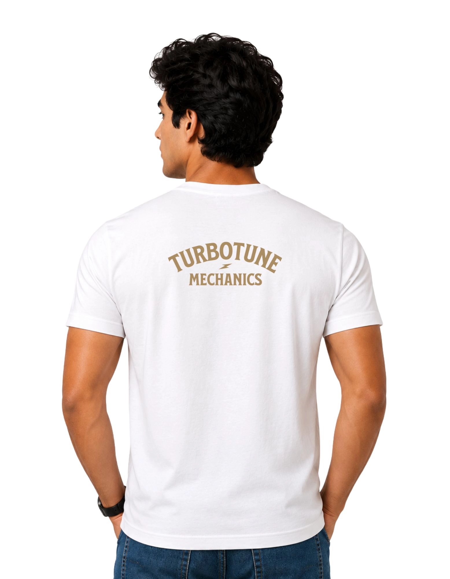 TurboTune Mechanics Cotton Round Neck T-Shirt 180 GSM White