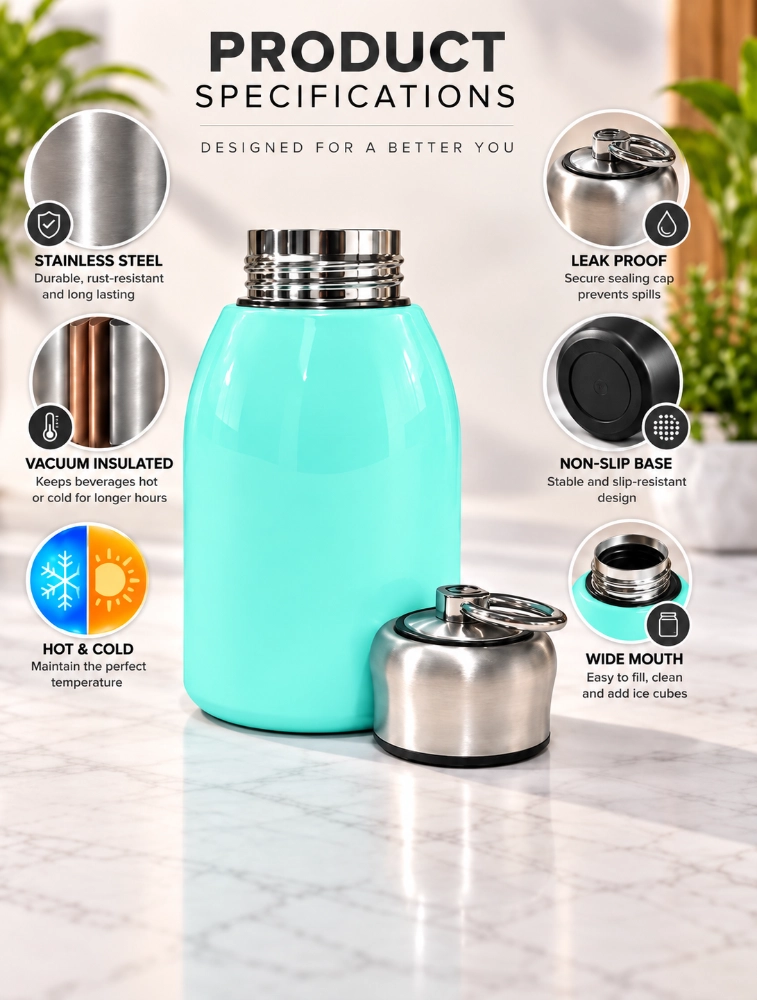 Turquoise Blue Mini Stainless Steel Vacuum Mug