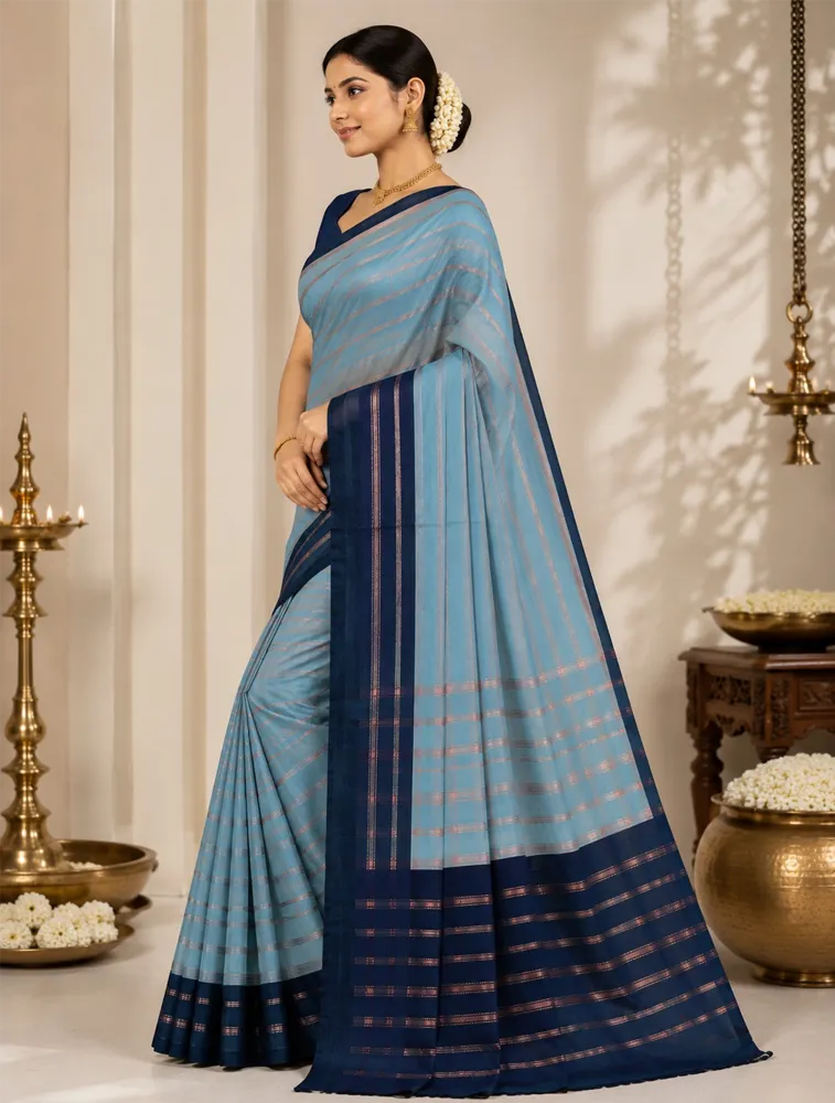 Turquoise Blue Womens Printed Luxury Kanchi Soft Silk