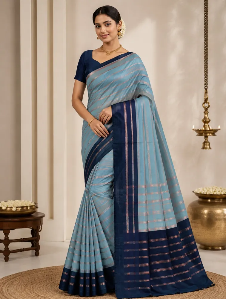 Turquoise Blue Womens Printed Luxury Kanchi Soft Silk