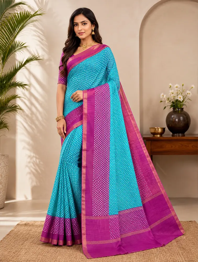 Turquoise Womens Pure Linen Premium Weaves Sarees — bulk from ₹1521