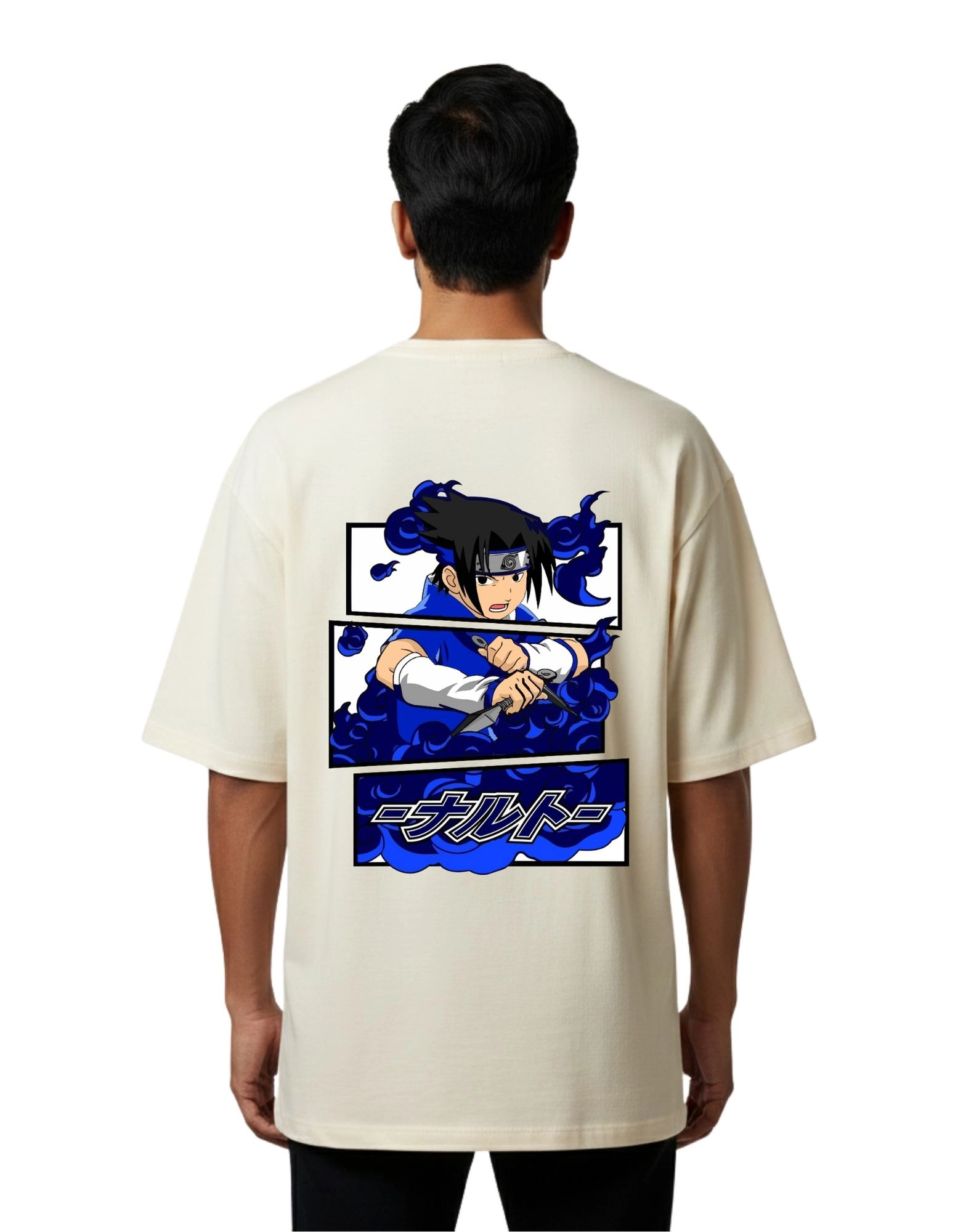 Uchiha Anime Oversized Cotton French Terry T-Shirt 240 GSM Beige
