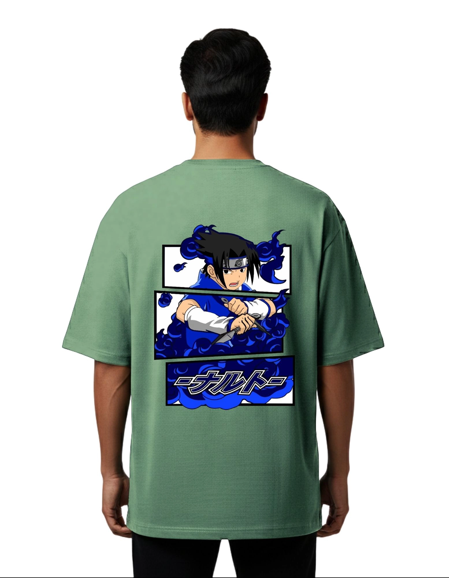 Uchiha Anime Oversized Cotton French Terry T-Shirt 240 GSM D Green