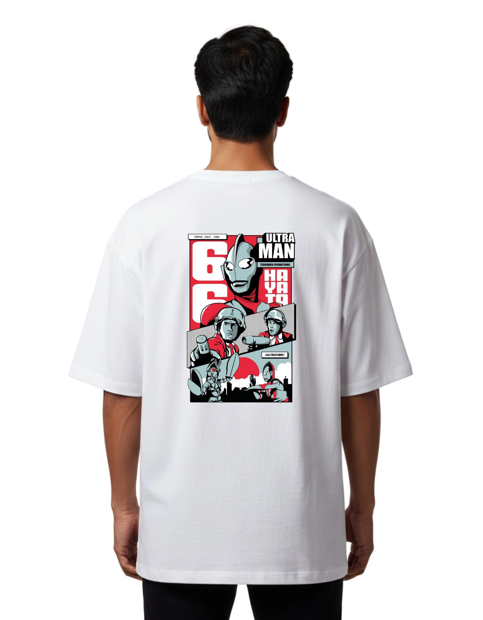 Ultraman Retro Anime Oversized Cotton French Terry T-Shirt 240 GSM White