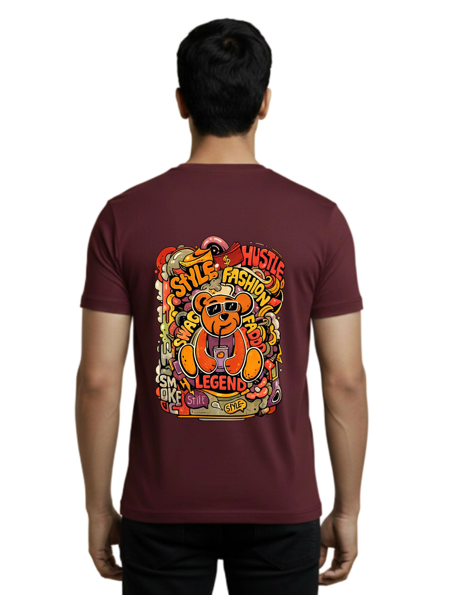 Urban Legend Bear Round Neck Half Sleeve T-Shirt 180 GSM Maroon