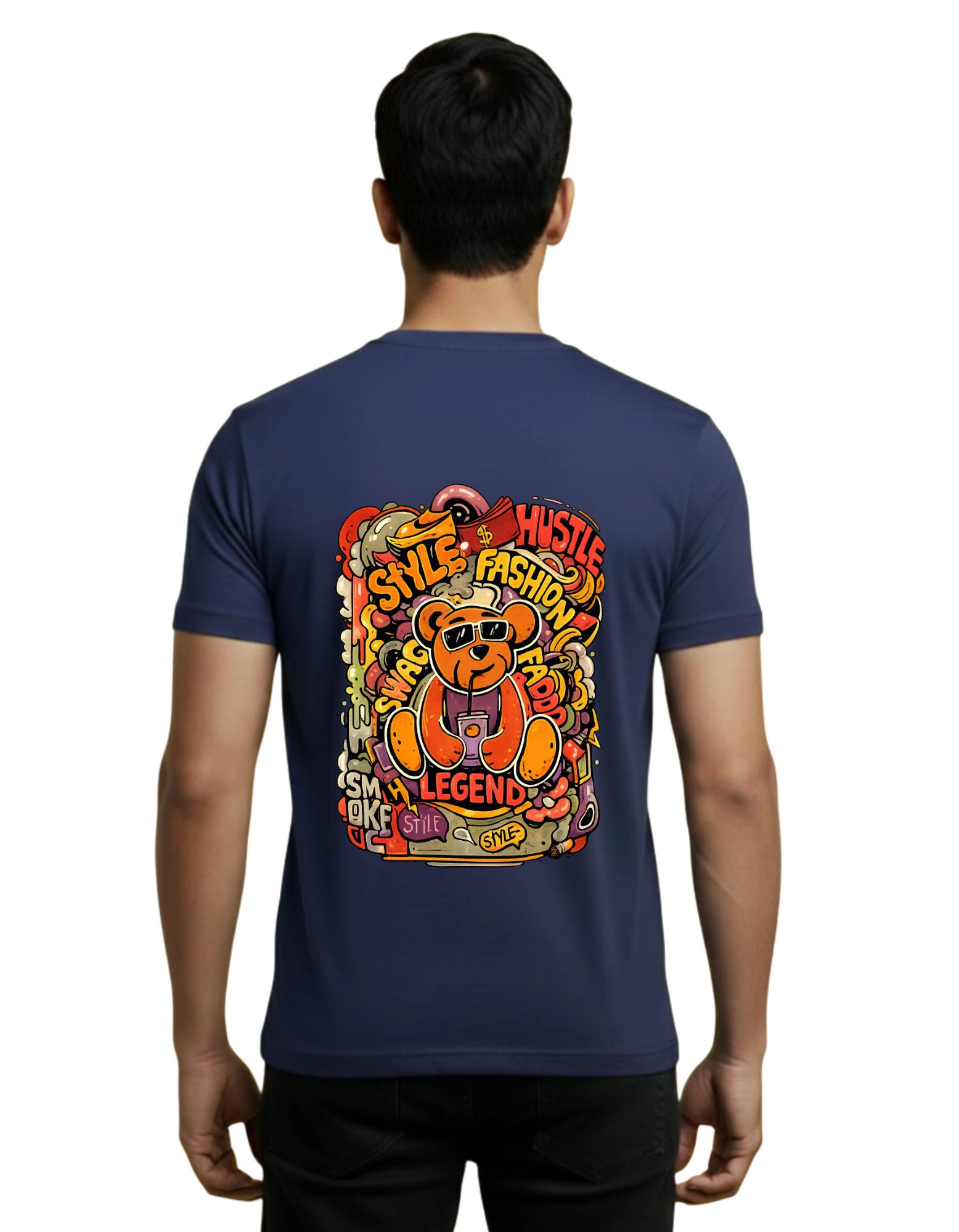 Urban Legend Bear Round Neck Half Sleeve T-Shirt 180 GSM Navy Blue