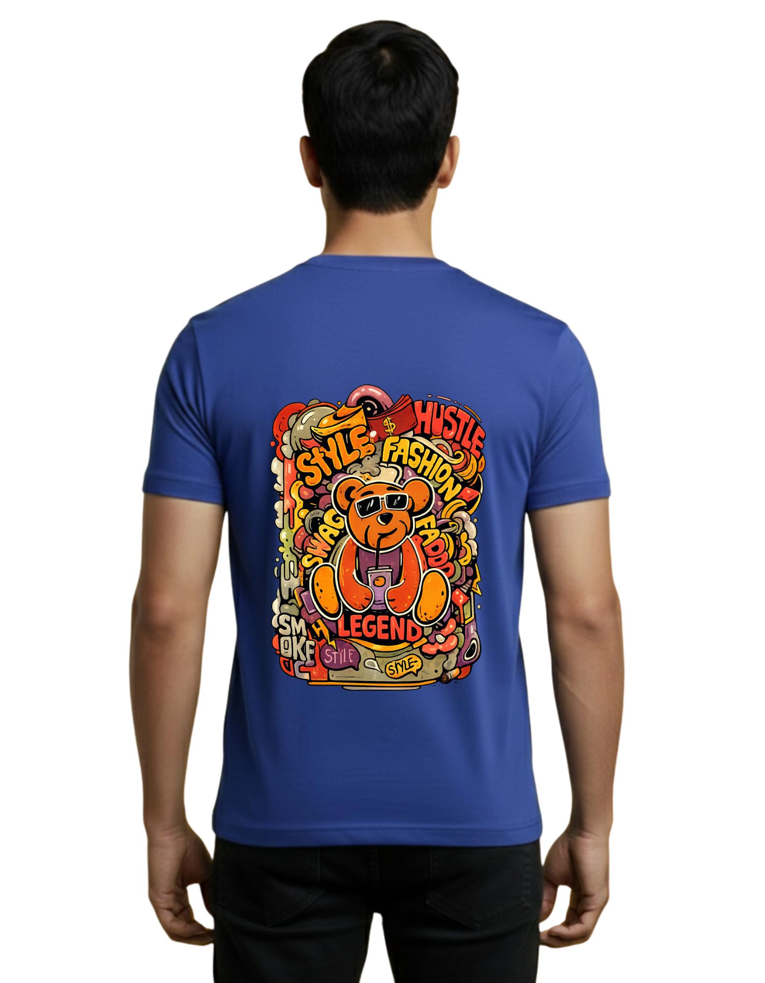 Urban Legend Bear Round Neck Half Sleeve T-Shirt 180 GSM Royal Blue