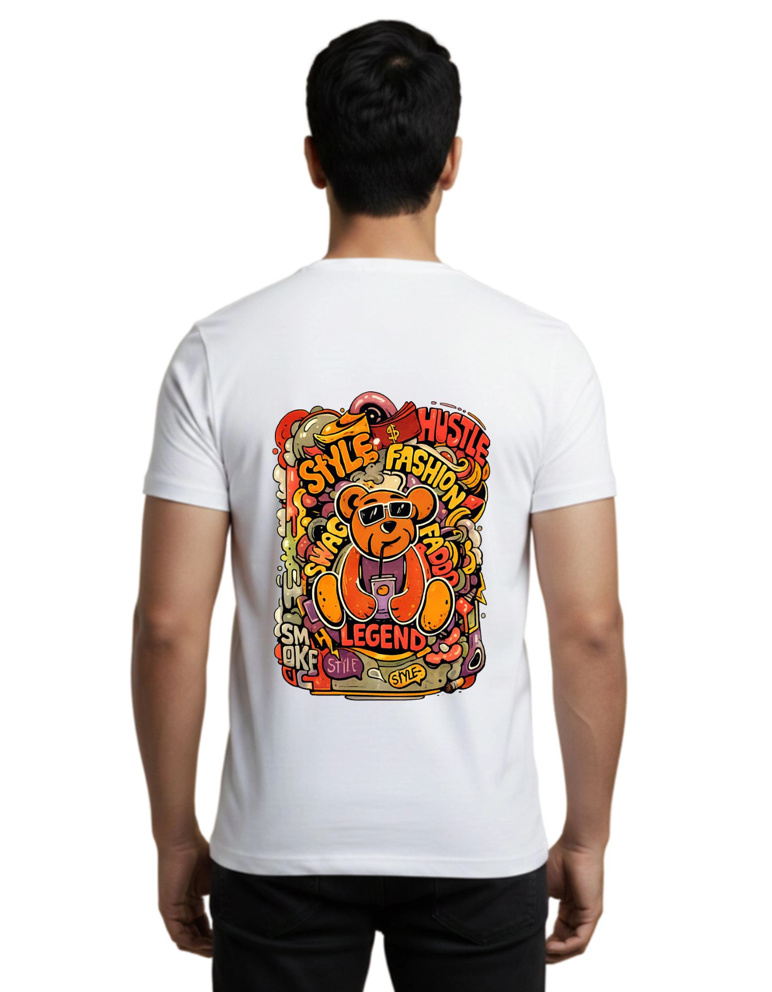 Urban Legend Bear Round Neck Half Sleeve T-Shirt 180 GSM White