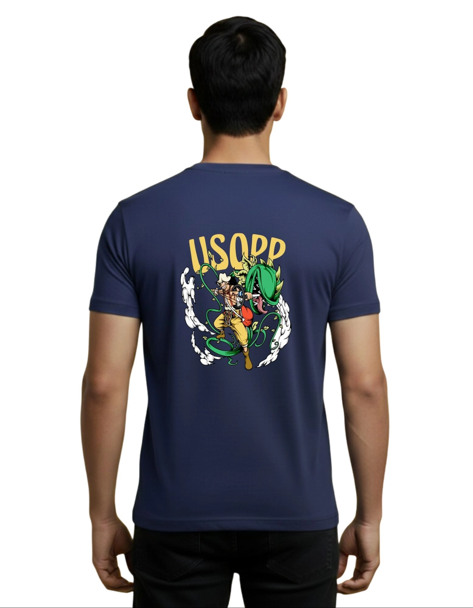 Usopp Cotton Round Neck T-Shirt 180 GSM Navy Blue