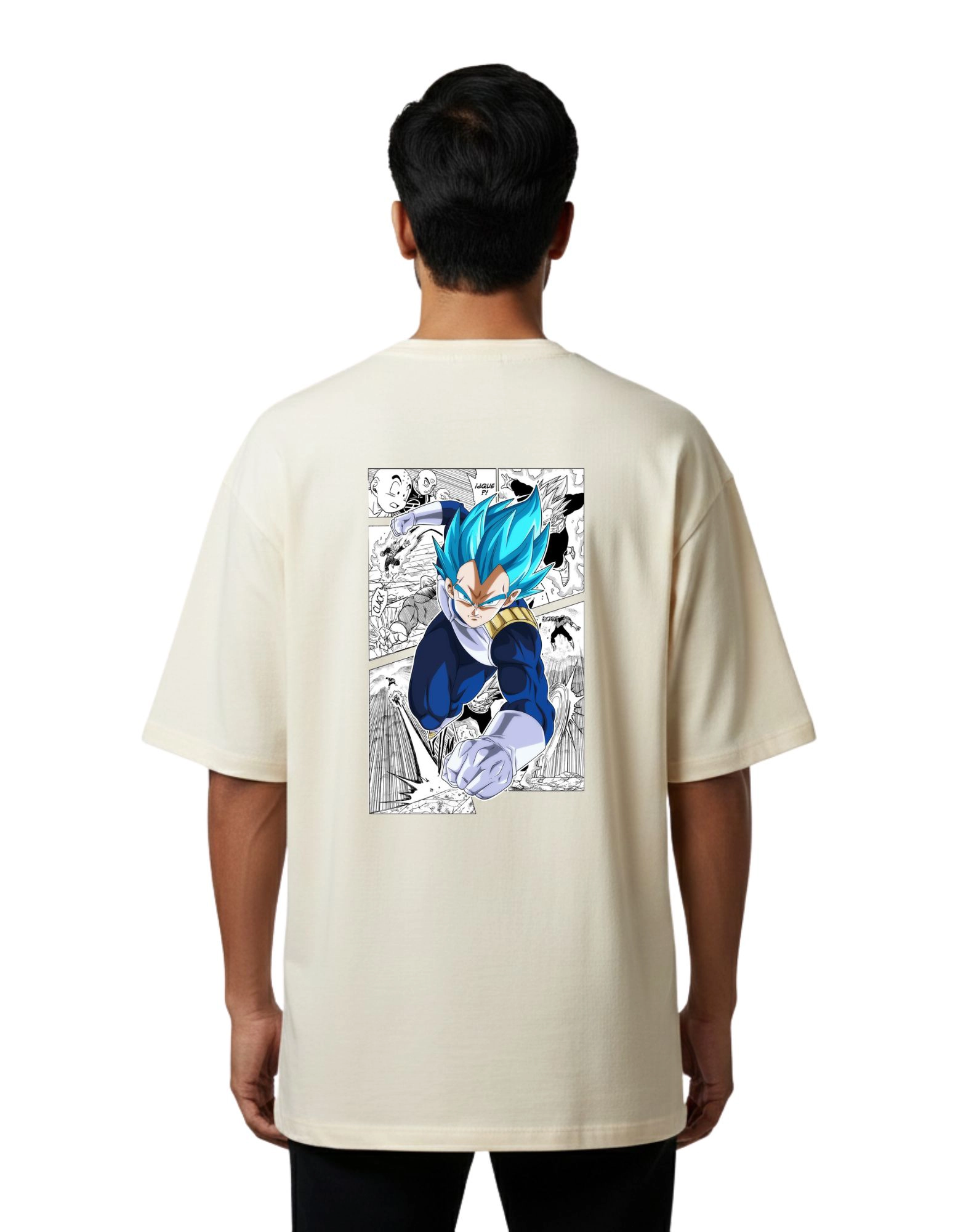 Vegeta Anime Oversize Cotton French Terry T-Shirt 240 GSM Beige