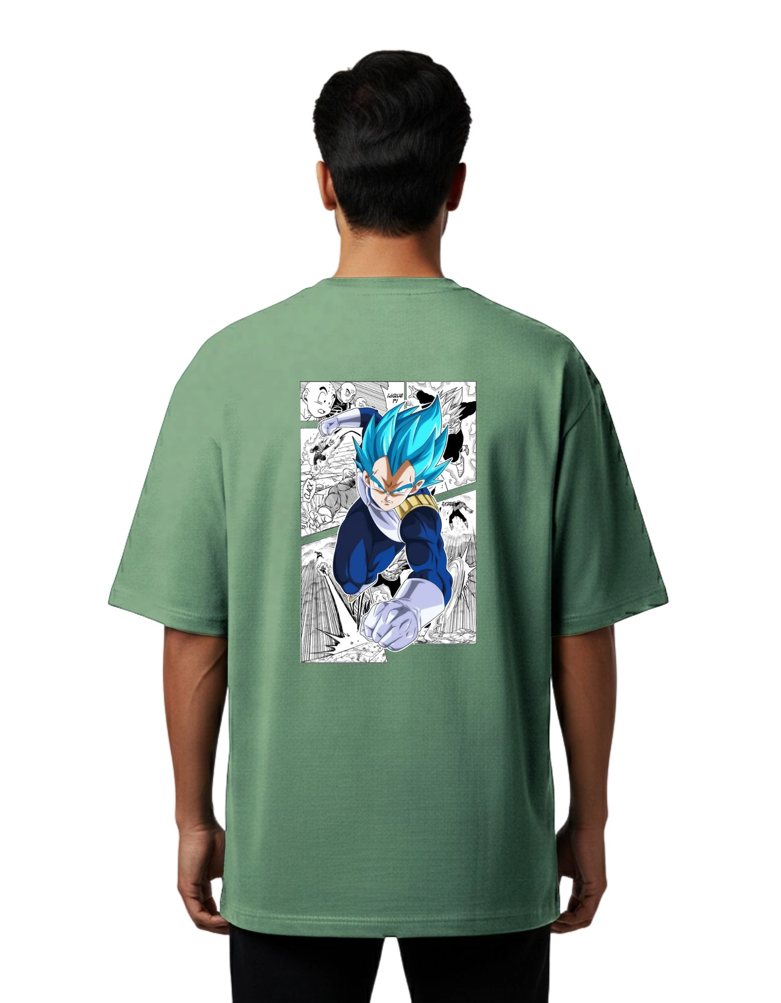 Vegeta Anime Oversize Cotton French Terry T-Shirt 240 GSM D Green