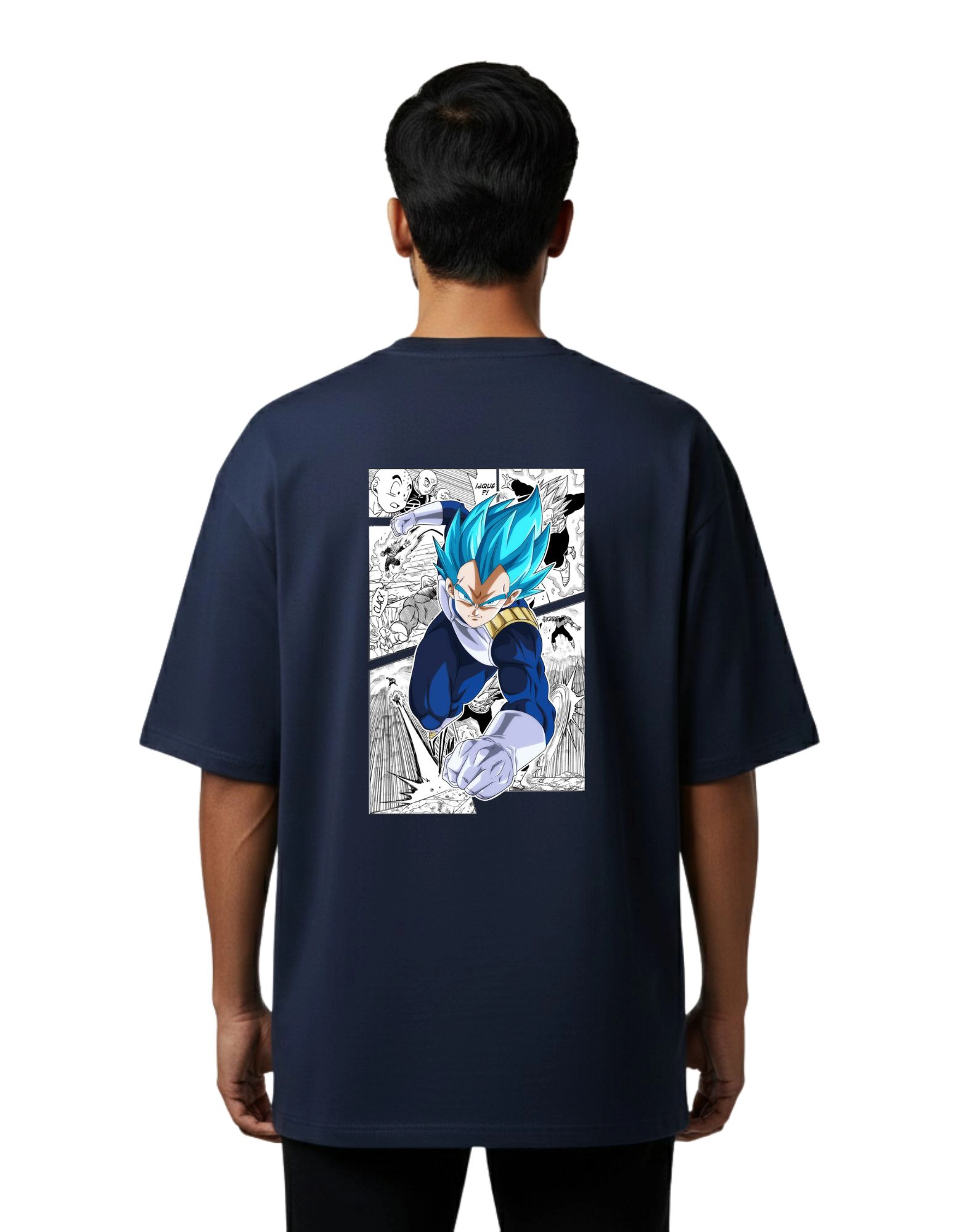 Vegeta Anime Oversize Cotton French Terry T-Shirt 240 GSM Navy Blue